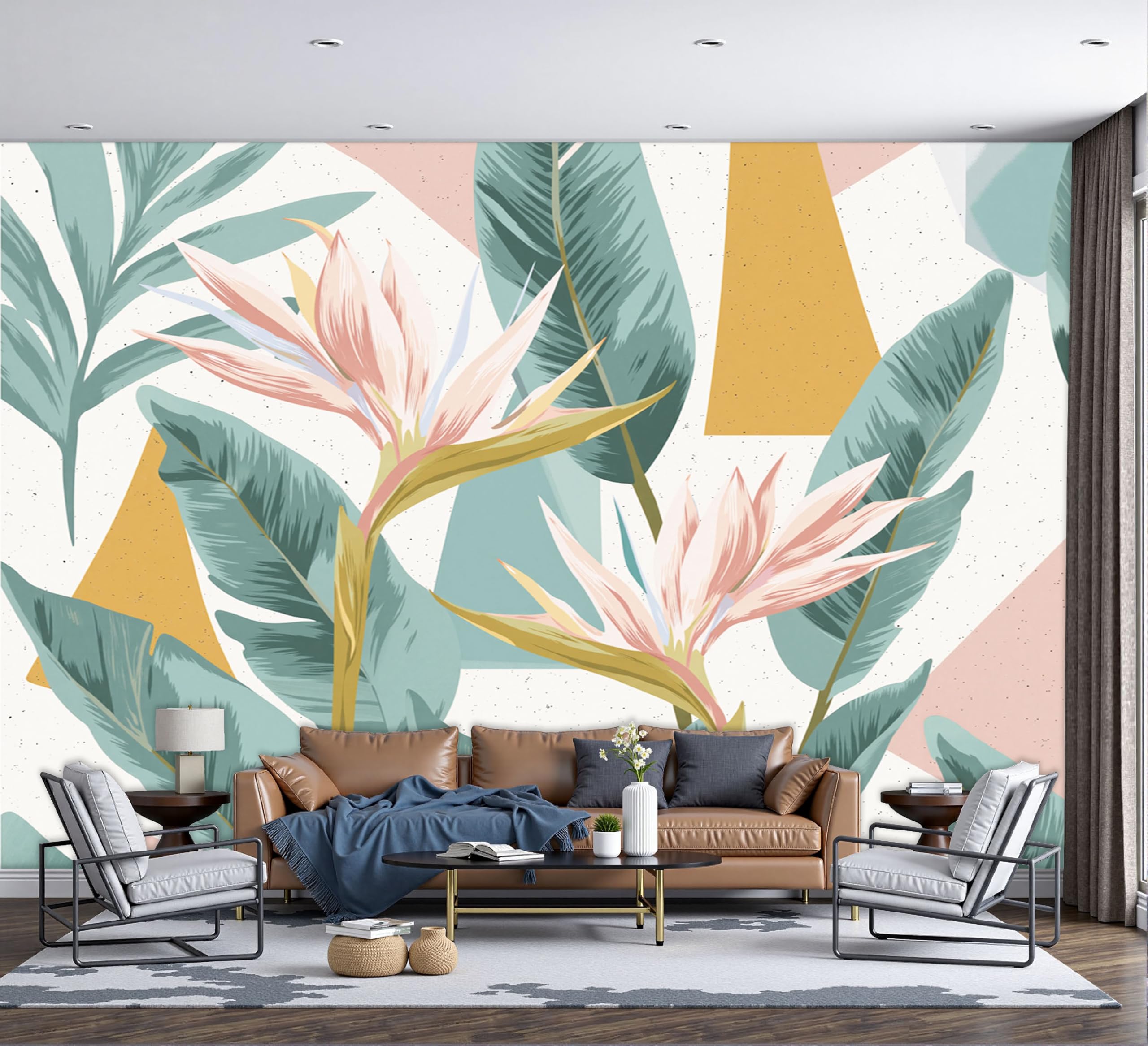 Papier peint plante abstraite oiseau de paradis pour créer une ambiance moderne au restaurant