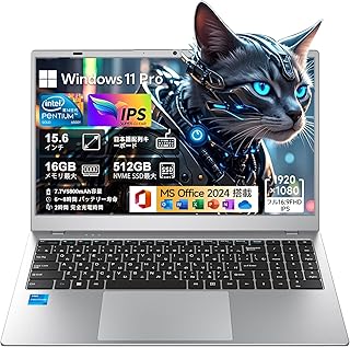 HPUMLSE第14世代軽量ノートパソコン15.6インチノートPC MS Ofice 2024搭載，16GB DDR3メモリ/512GB M.2SSD/プライバシーカメラ物理的セキュリティ・ロック/日英バイリンガルキーボード/PC windows11/Intel Pentium Gold 6500Y/＠3.4GHz/FHD1080/Type-C/7.7V5800mAh容量/HDMI/Laptop