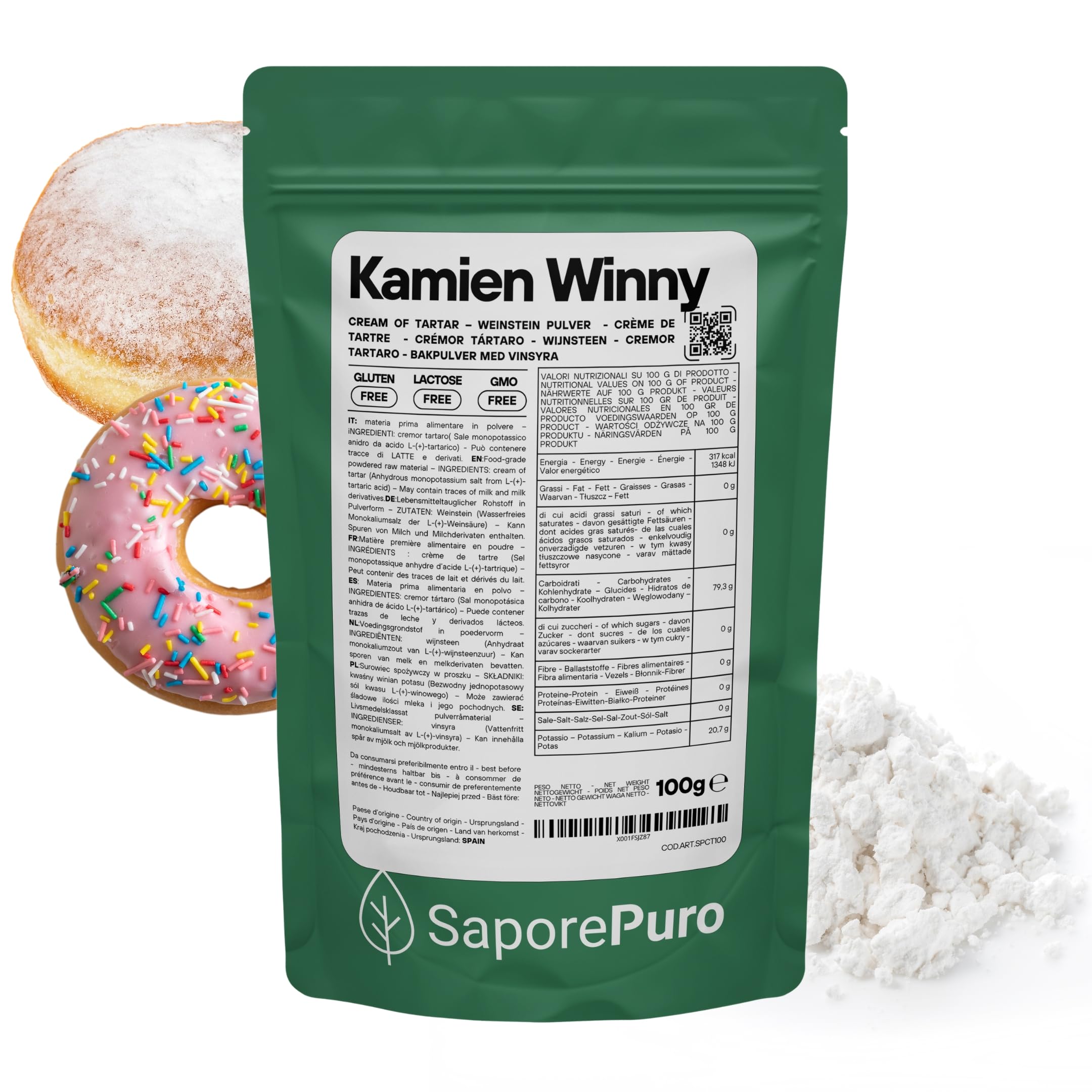 Saporepuro Kamień winny 100 g - Cream of Tartaro - Naturalny proszek do pieczenia - bezglutenowe
