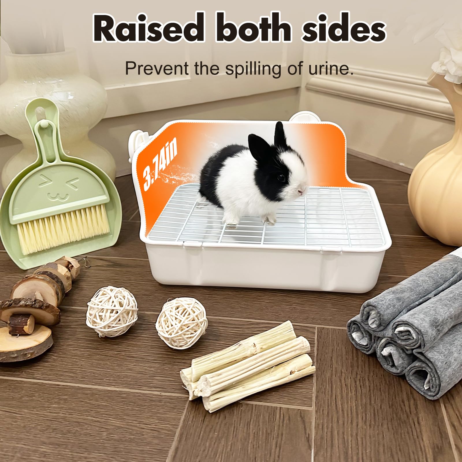 RUBYHOME Rabbit Litter Box Bunny Litter Box Guinea Pig Potty Trainer Corner Bedding Pet Potty Pan for Rabbit Guinea Pig Ferret Small Animal Cage Accessories - image 3