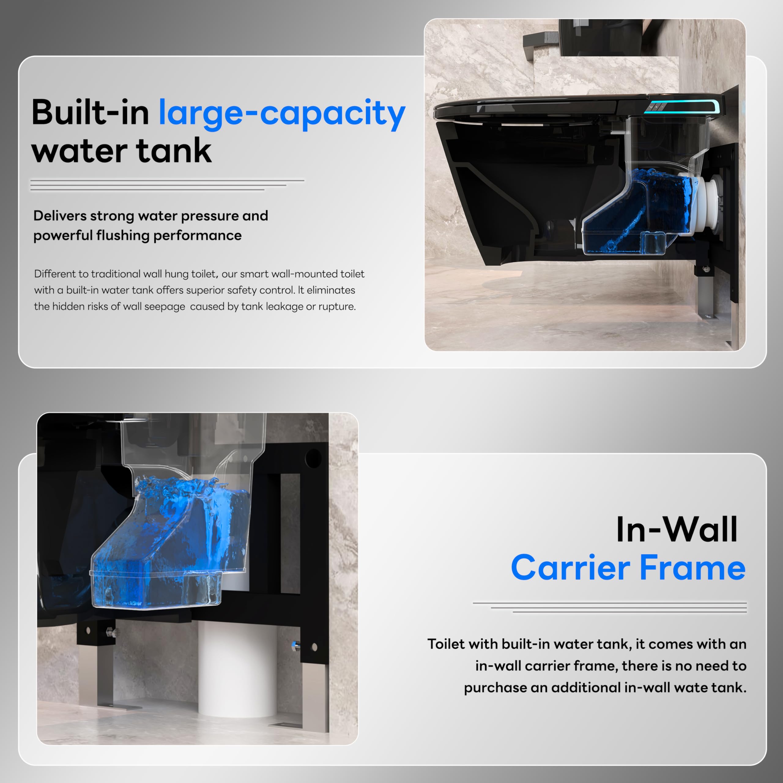 Smart WC nero da appendere alla parete, scarico automatico, coperchio con apertura e chiusura automatica, sedile riscaldato, acqua calda/asciugatrice, moderno bidet allungato con supporto a