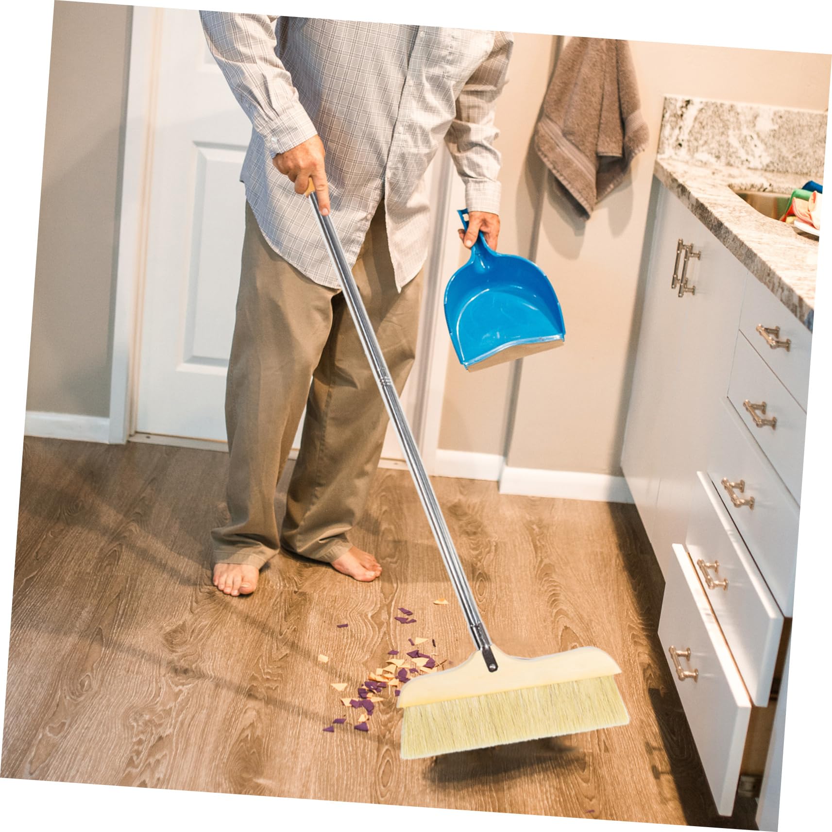 FOMIYES Natural Wood Bristle Broom Soft Bristle Sweeping Brush for Hardwood Floors Tile Anti-Static