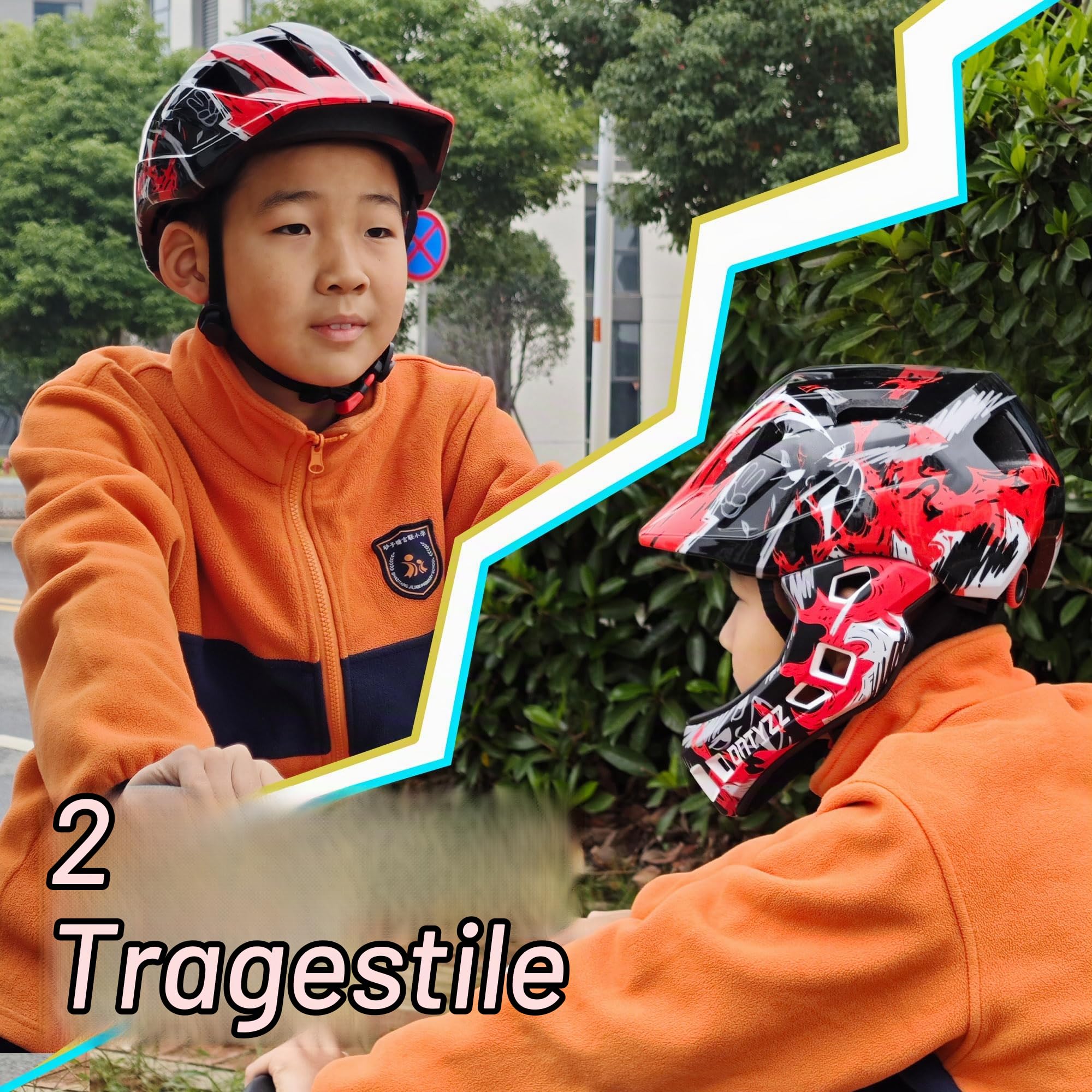 Kinder Fahrradhelm Leicht Integralhelm Kinder mit Abnehmbaren Kinnschutz Kinder Downhill Helm für Balance Bike Scooter Roller Skates
