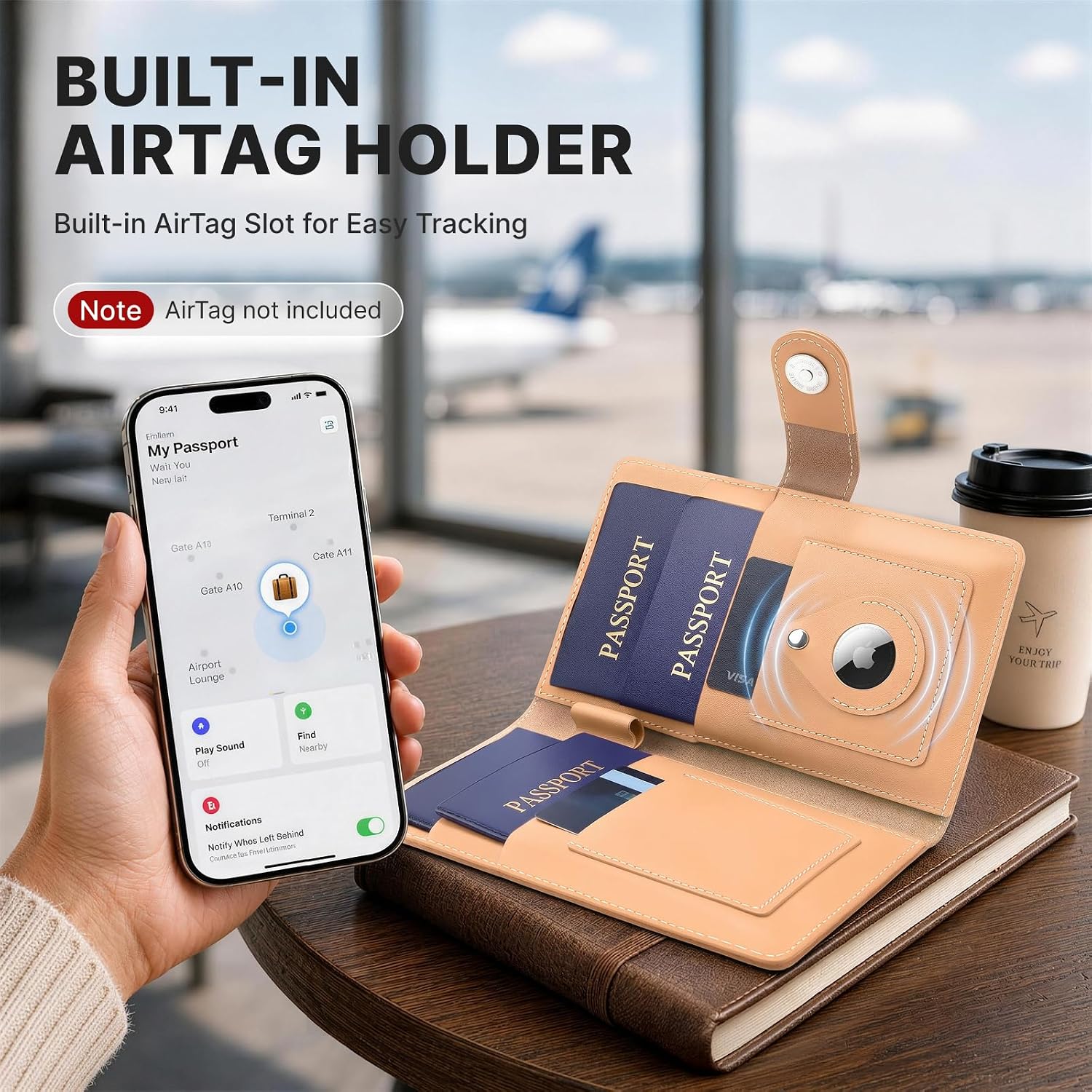 ALLIVE RFID Blocking Passport Wallet with AirTag Slot, Genuine Leather Passport Holder for Family Travel of 4, Travel Essentials & Gift, Airport Must-Have (Beige) image 4