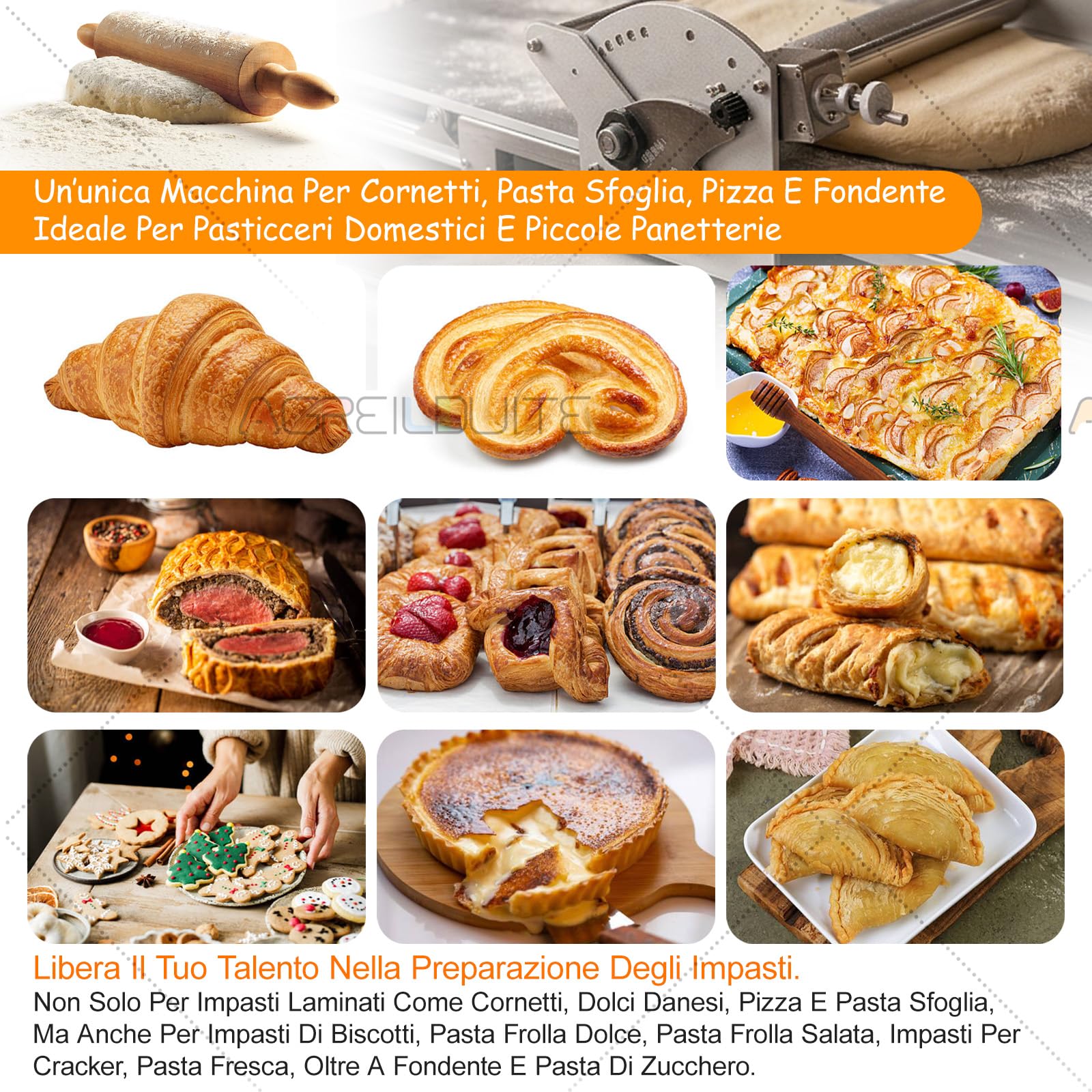 Sfogliatrice Elettrica Per Pasta, Sfogliatrice Pieghevole Per Panetteria/Pizza/Croissant/Pasta Fondente, Acciaio Inossidabile+Spessore Regolabile 2-30 Mm+Impasto Reversibile,40×17.7in Tavola