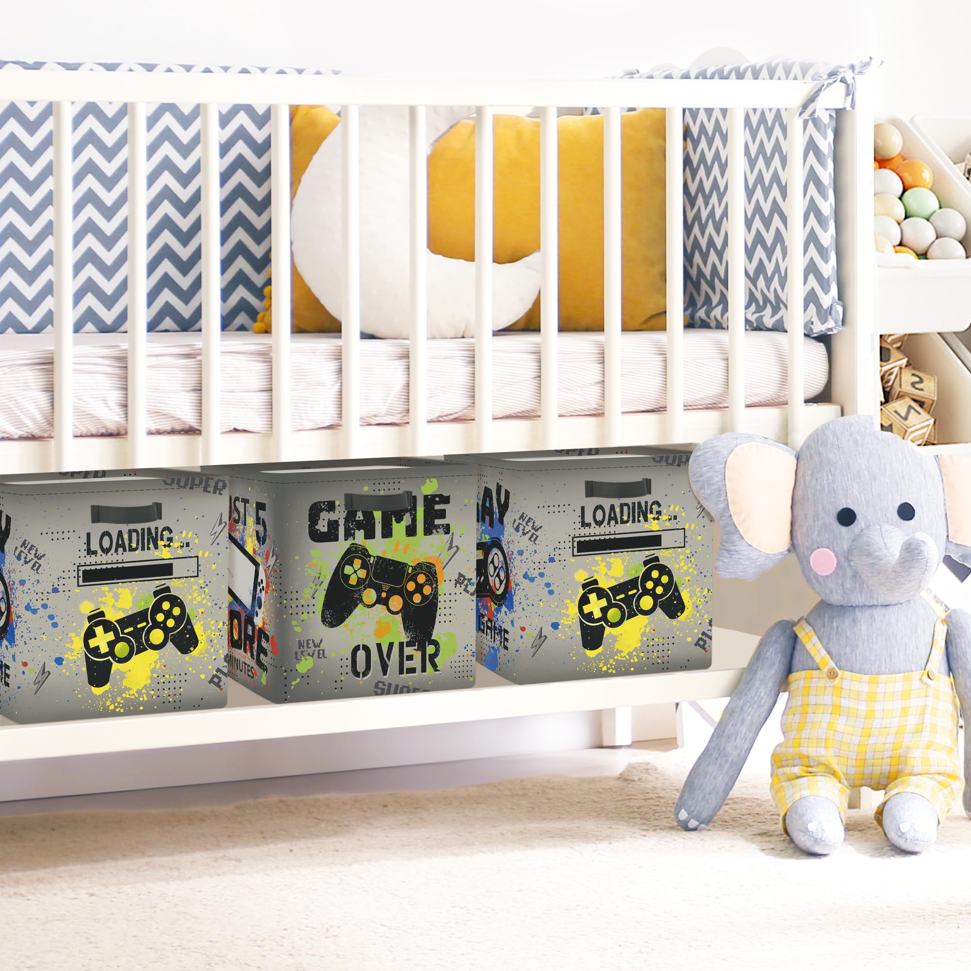 Clastyle 3 pcs Video Game Kid Cube Storage Unit Boxes Gamepad Storage Baskets for Shelves Boy Nursery Hamper Basket Book Clothes Toy Box Organizer - Image 4