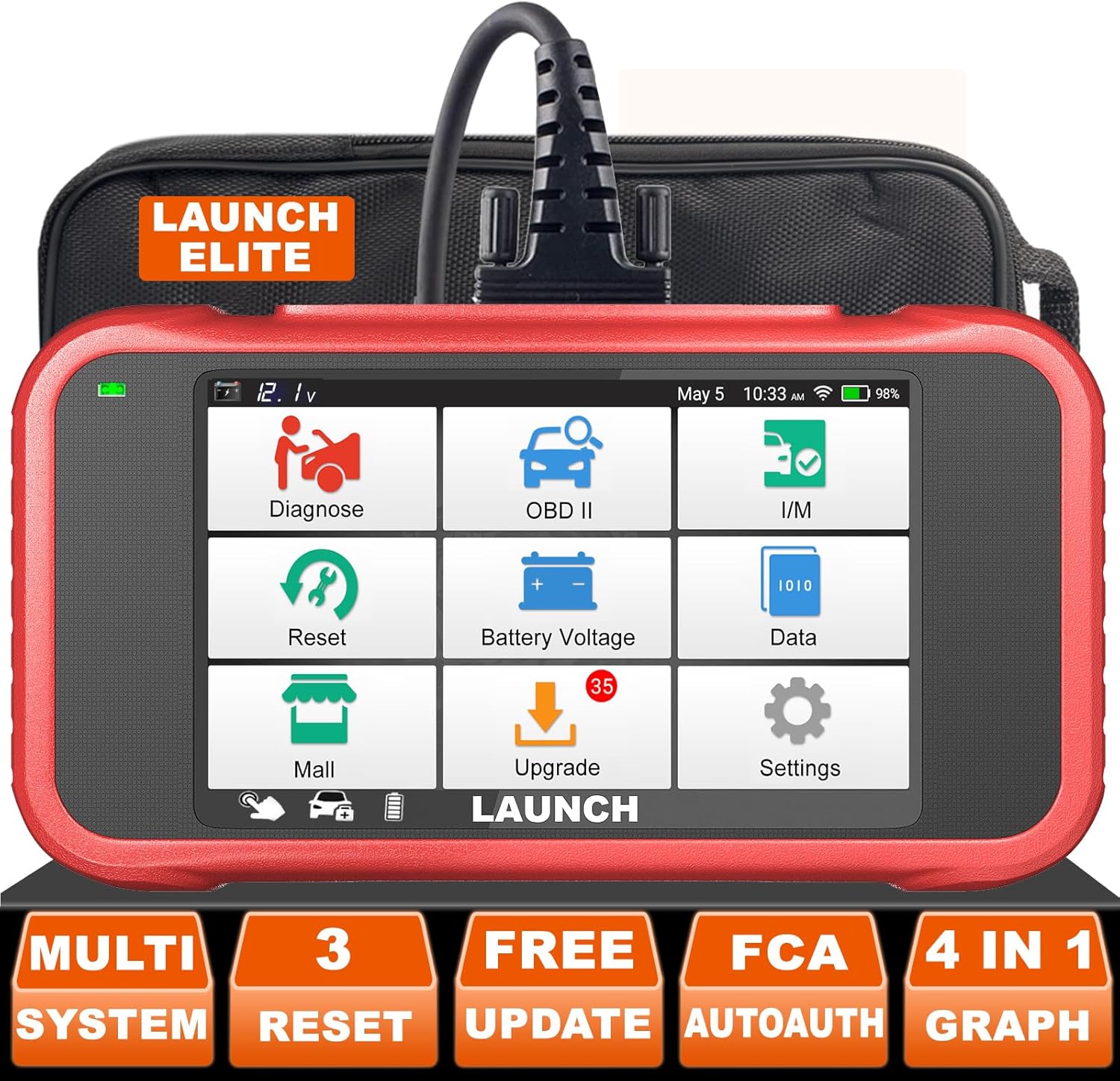 LAUNCH OBD2 Scanner CRP123E Elite, Lifetime Free WiFi Update Scan Tool, FCA Autoauth, SAS CalibrationThrottle ResetOil Reset Diagnostic Scanner, Multi Systems Car Scanner, Battery Test, Auto VIN