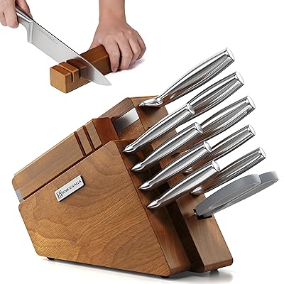 Kitchen Knife Block Set, 12-Piece with Sharpener | Japanese High Carbon Stainless Steel Knives Set for Kitchen