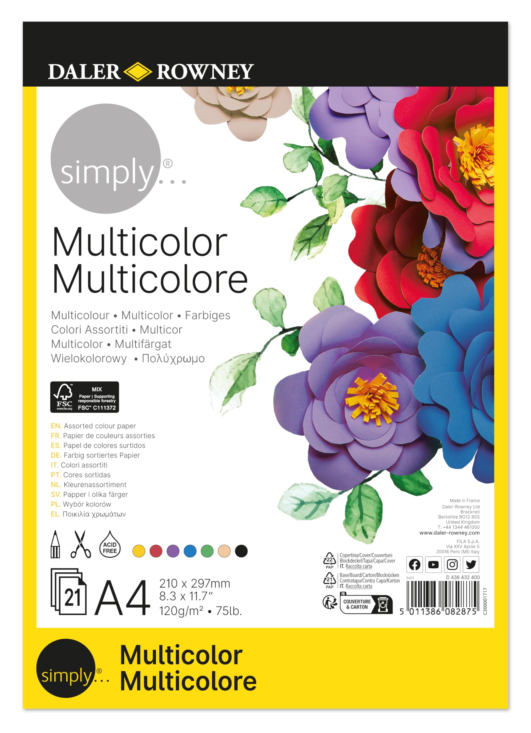 Daler-Rowney Simply Colour Drawing & Sketching Paper Pad, A4, 120gsm, 21 Sheets, For Entry-Level Artists & Hobbyists