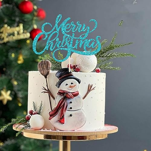 Vista 40 de Rsstarxi 1 paquete de decoración de pastel de Navidad con purpurina verde y rojo hojas de acebo y bayas, sombrero de Papá Noel, barba, decoración