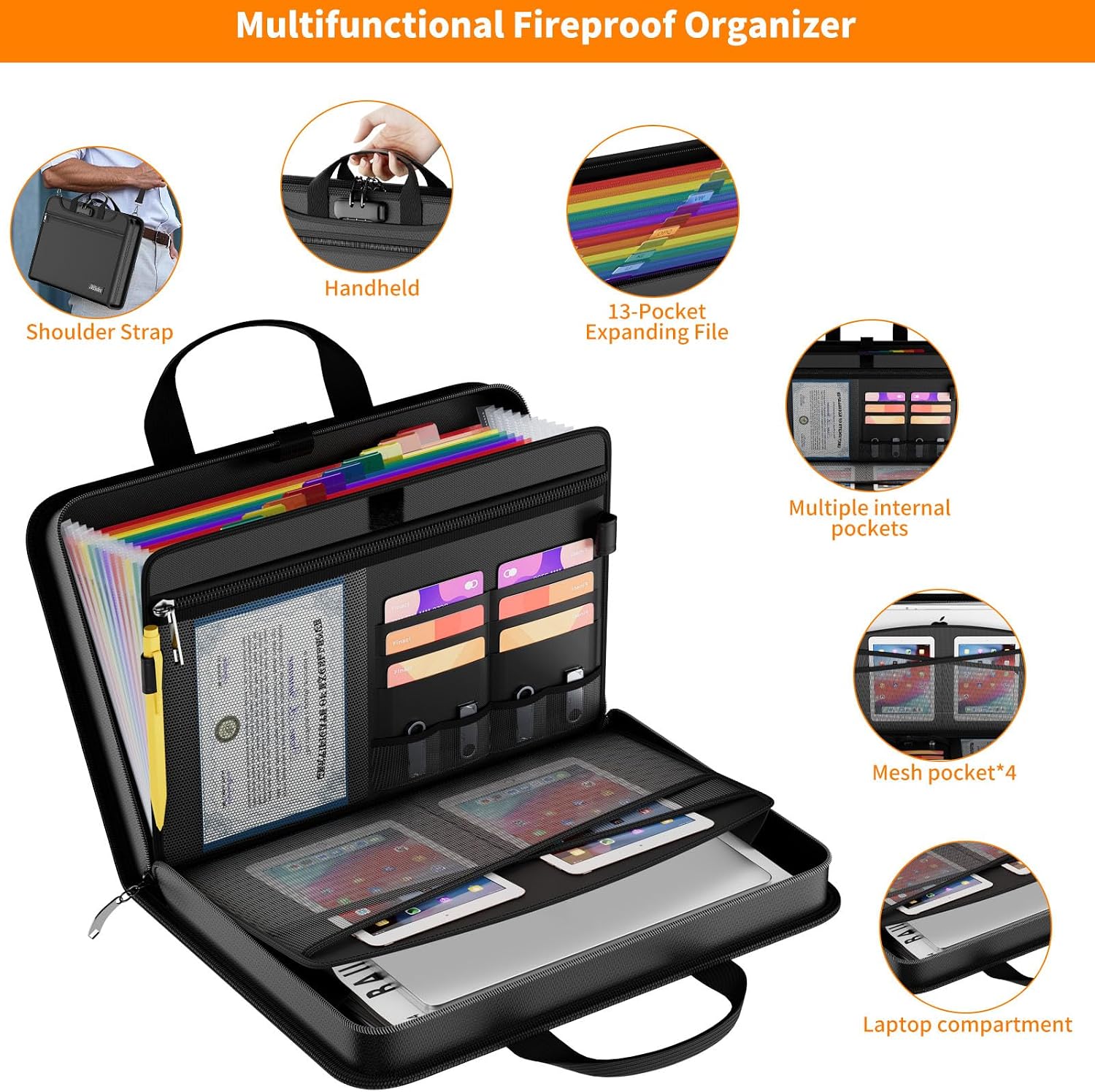 Fireproof Accordion File Organizer with Lock, Expanding File Folder image 5