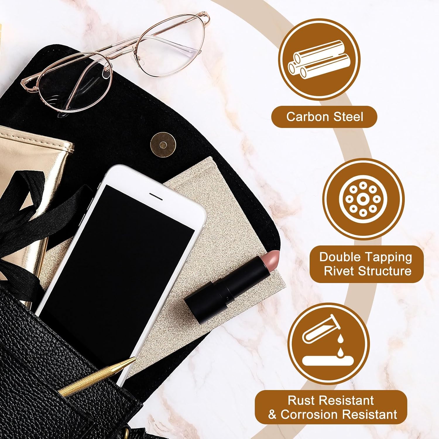 PATIKIL 18mm Magnetic Snap Buttons Set, 6Pcs Copper Magnetic Purse Closure Fastener Clasps Replacement Tool Kit with Caps for Purses Handbags Clothes Sewing DIY Craft, Coppery image 4