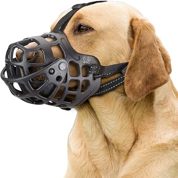 Ownpets Dog Muzzle, Adjustable Dog Basket Muzzle with Movable Cover to Prevent Biting, Chewing & Licking, Air Mesh Drinkable Dog Muzzle for Medium, Large Aggressive Dogs, XL