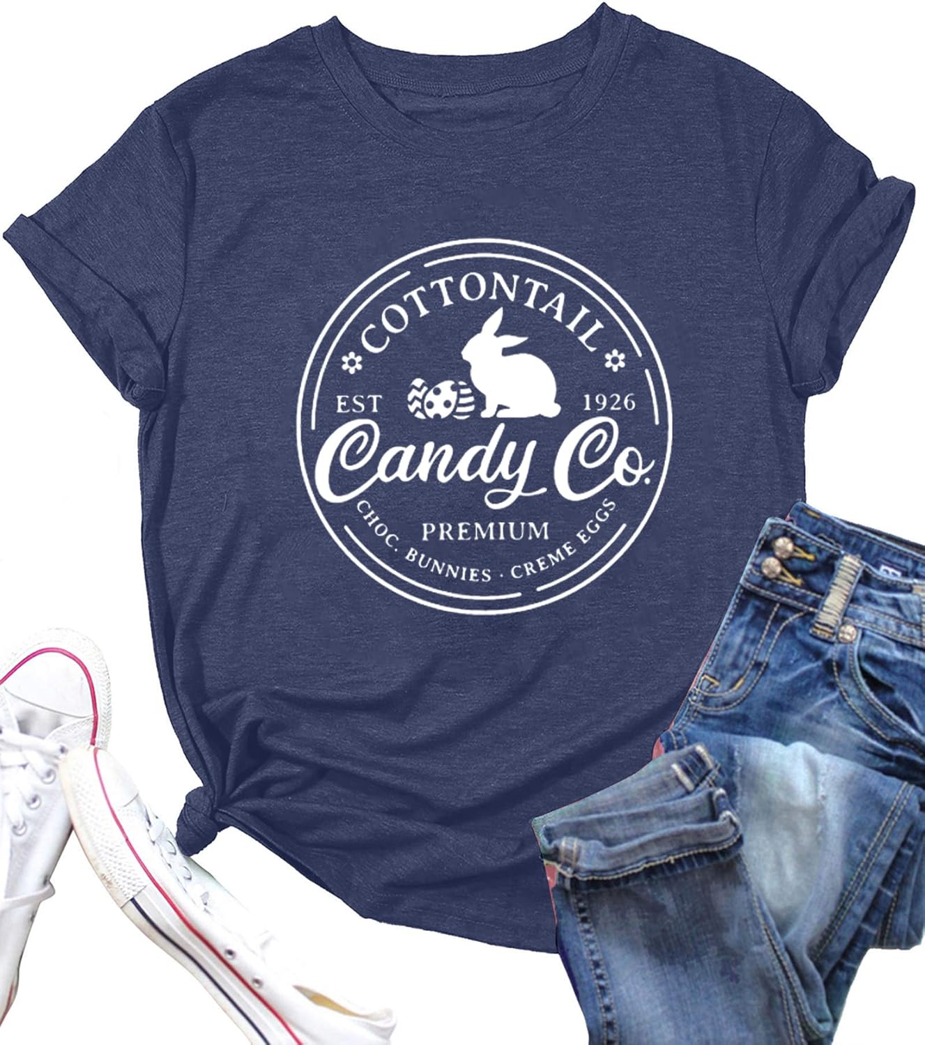 Easter Shirts for Women Cute Cottontail Rabbit Print Tshirt Casual Short Sleeve Bunny Graphic Tee Tops