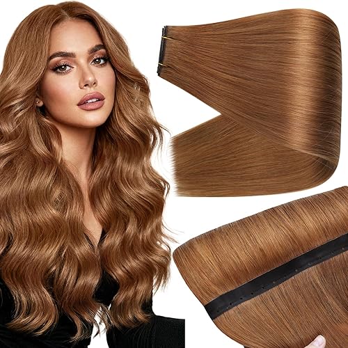 Miniatura 52 de Full Shine Extensiones de cabello humano de 22 pulgadas para coser, castaño a rubio miel, mezcla de rubio platino, 3.70 oz