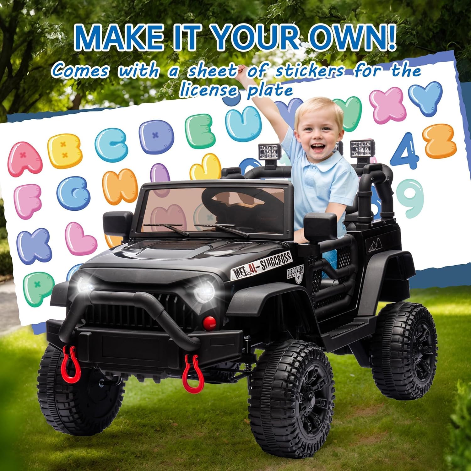 24V Kids Ride On Jeep Car, 400W Motor Ride On Toys w/Parents Remote Control, Electric Cars for Kids with 4-Wheel Suspension, Bluetooth, MP3, Music, LED Light, Black