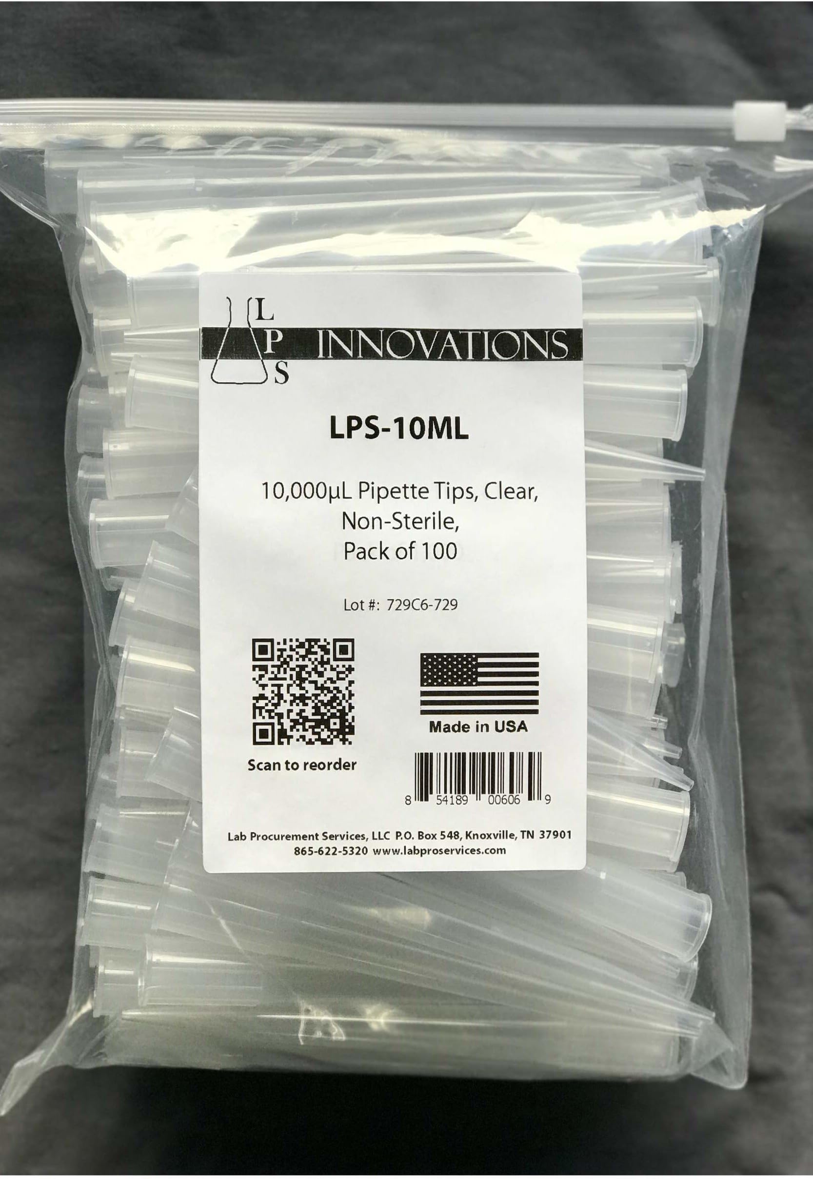 10ML Pipet Tips, Clear, Bulk, PK100
