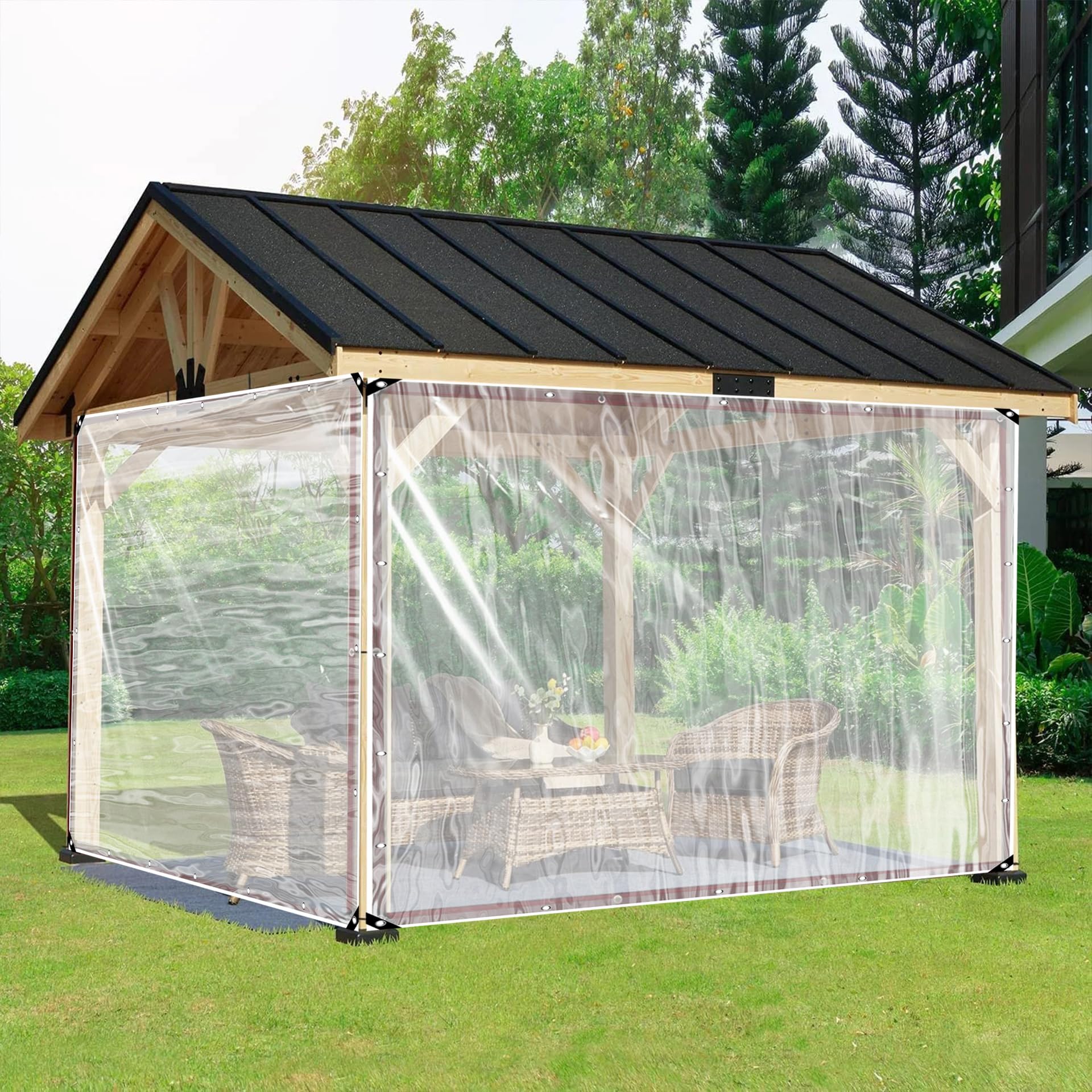 Protección contra la lluvia para exteriores con lona transparente impermeable de varios tamaños