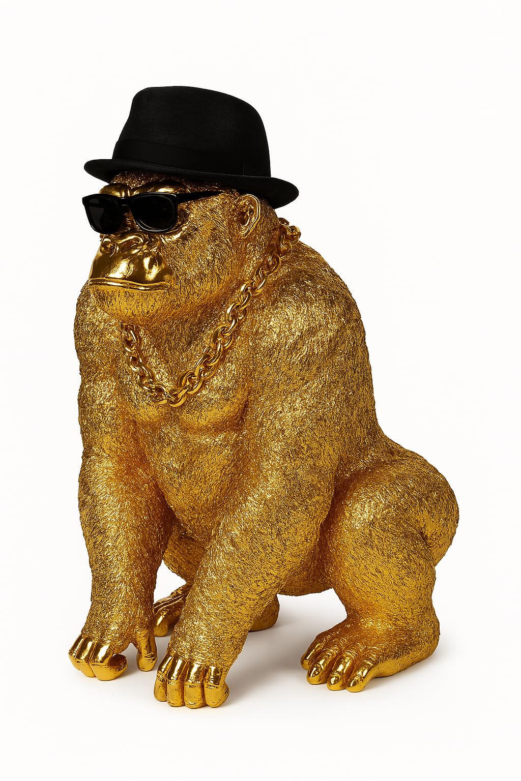 Bongo Gold – Statue Gorilla Gold Premium Dekofigur mit Brille & Kette Gold – Skulptur Design XXL – außergewöhnliche französische Kreation für Wohnzimmer Büro (Gold)