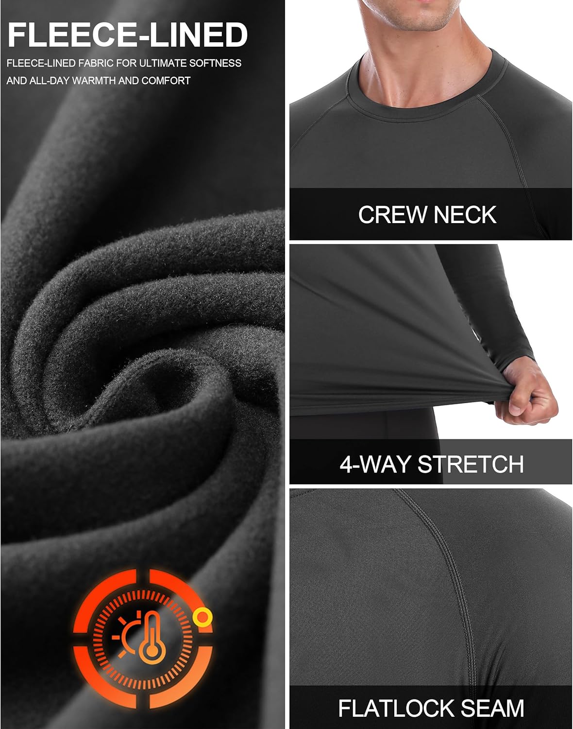 Mens Thermal Compression Shirts, Warm Long Sleeve Fleece Lined Tops Athletic Base Layer for Running Cold Weather - Image 3