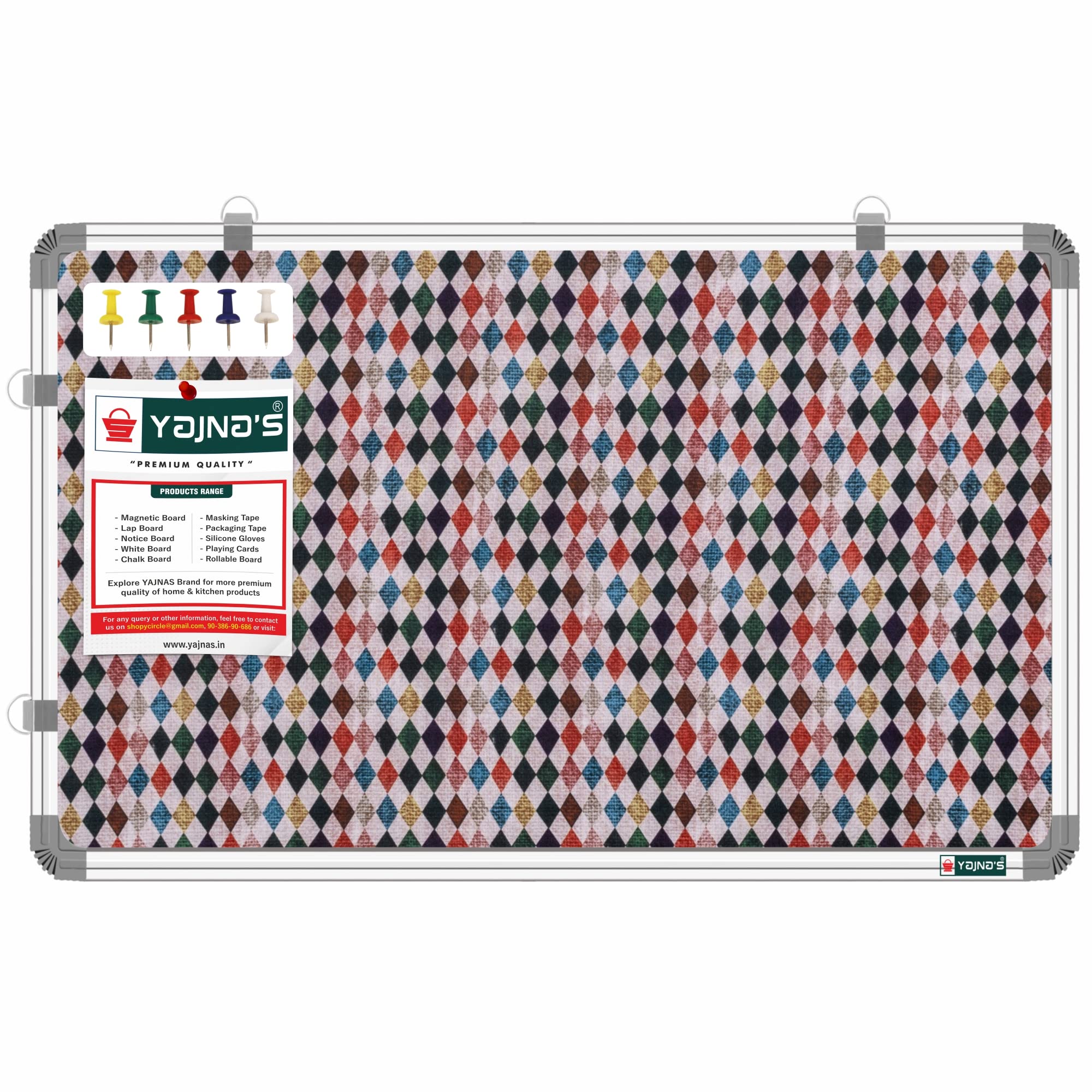 YAJNAS 3x4 Feet (90x122 CM) Premium Material Diamond Dews Designed Notice Board/Soft Board/Bulletin Board/Pin-up Display Board with 100 Pins for Study Room, Home, School & Office Use