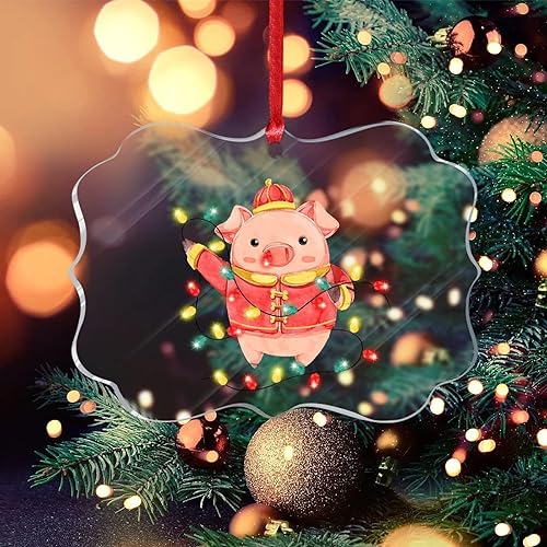 Miniatura 3 de Cerdo de bola de Navidad de acrílico con cadena de luces de Navidad adorno de Navidad de acrílico transparente regalos para niños amantes de los