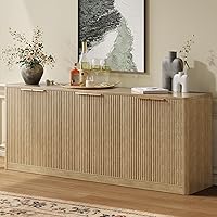 Evermagin 67" Fluted Oak Buffet Sideboard with 6 Doors - Mid-Century Modern Credenza Cabinet for Kitchen & Living Room Storage
