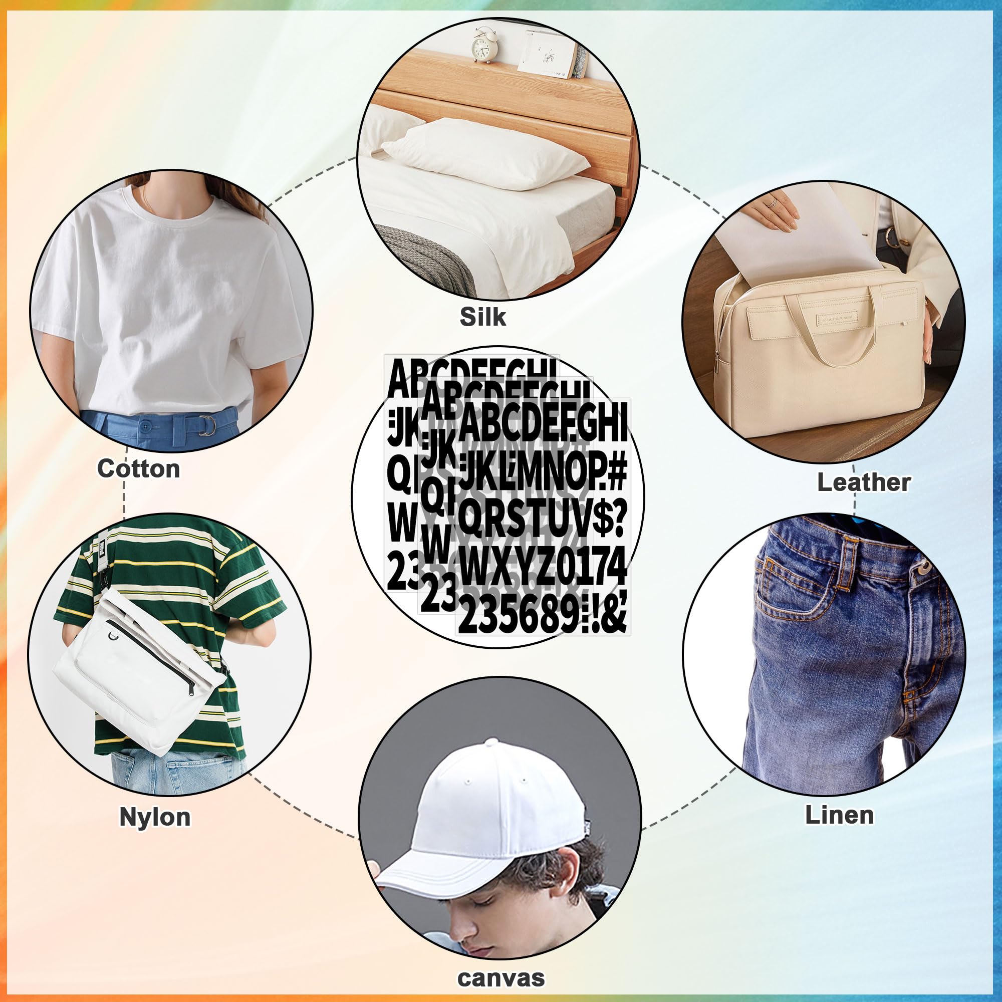 12 hojas de 612 letras y números para planchar para ropa, letras de vinilo para planchar de 2 pulgadas con letras de transferencia de calor de poliuretano, de la A a la Z y números del alfabeto para