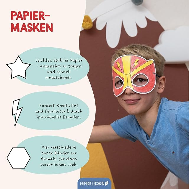 Foto 4 de 7 de Juego de manualidades de dragón de papel para niños, 8 máscaras de papel para pintar y manualidades