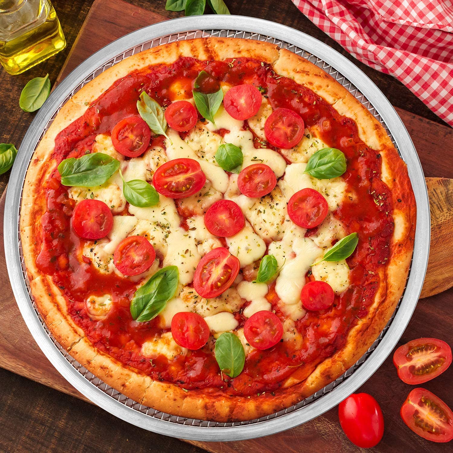 Tosnail 4-pak 25 cm bezszwowa aluminiowa patelnia do pizzy z otworami siatka do pizzy