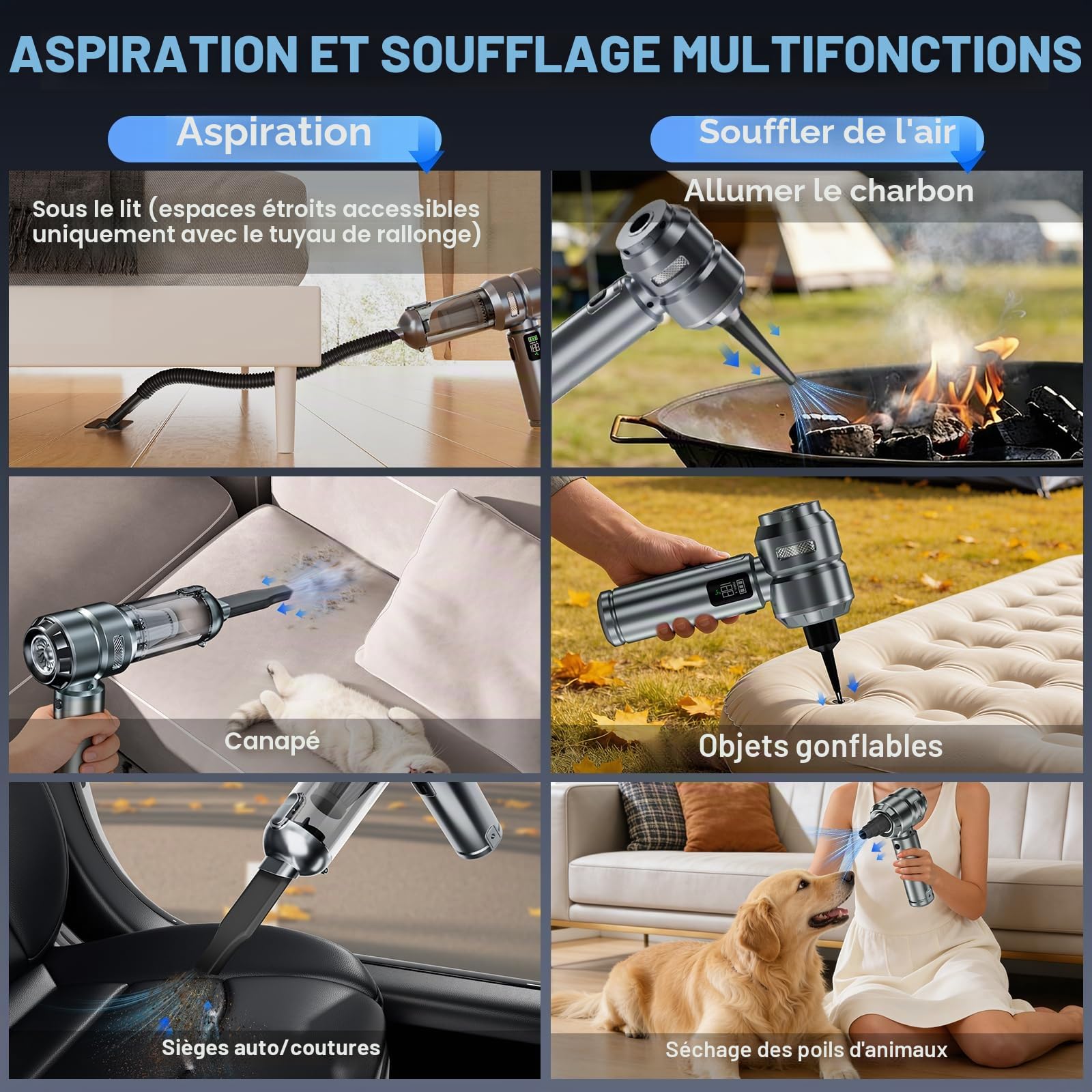 Aspirateur Voiture sans Fil Puissant 26000Pa, Aspirateur à Main 4-en-1 avec Vidage Automatique 1 Touche, 3 Niveaux d'Aspiration, Mini Aspirateur Léger pour Poils d'Animaux, Canapé et Intérieur Voiture