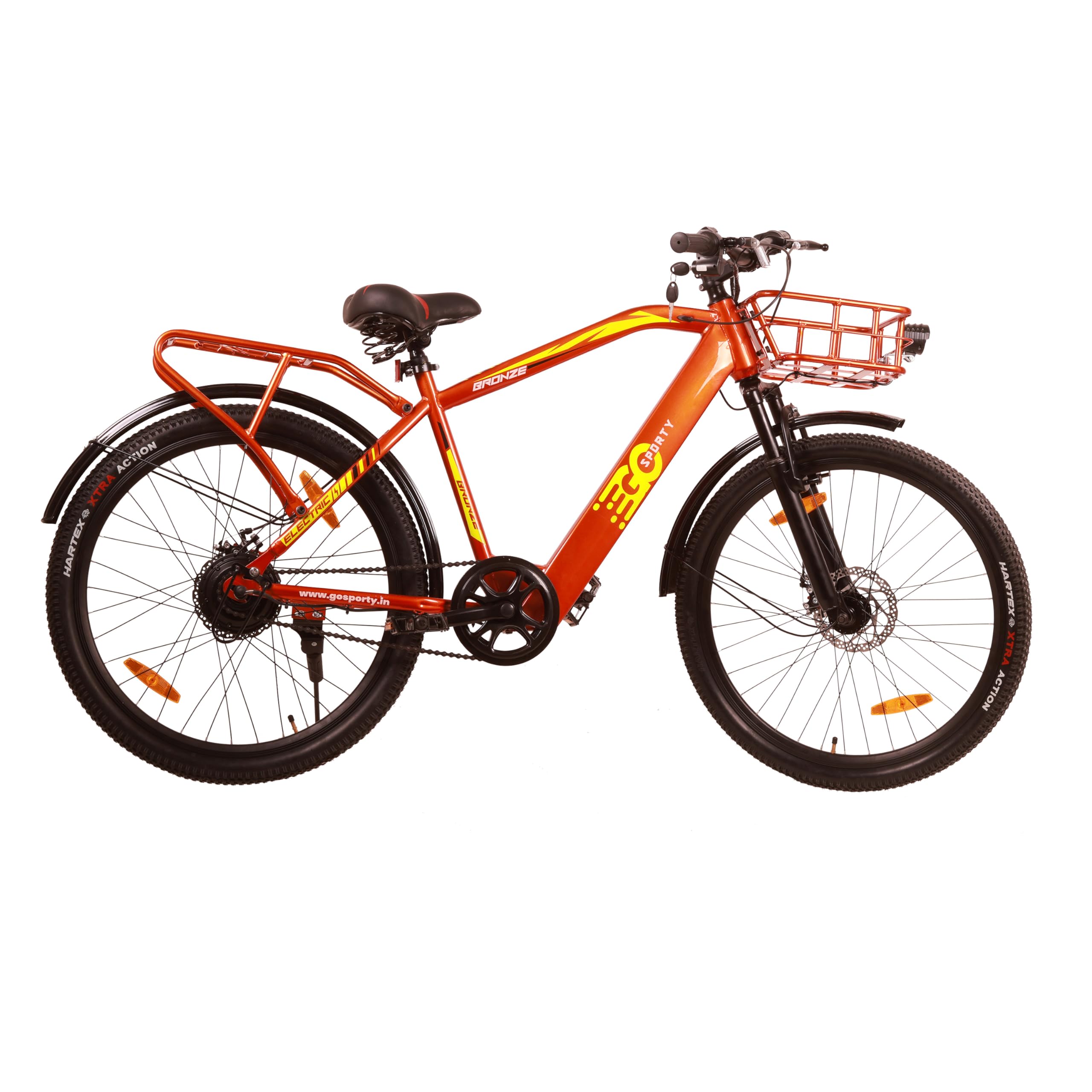 GOSPORTY Electric Cycle, Perfect for Transportation and Utility with Detachable Carrier and Front Basket, Dual Disc Brakes, 36V Lithium-Ion Battery, Carbon Steel Frame, LED Display (Black & Orange) (B0D387PPGN) Amazon Price History, Amazon Price Tracker