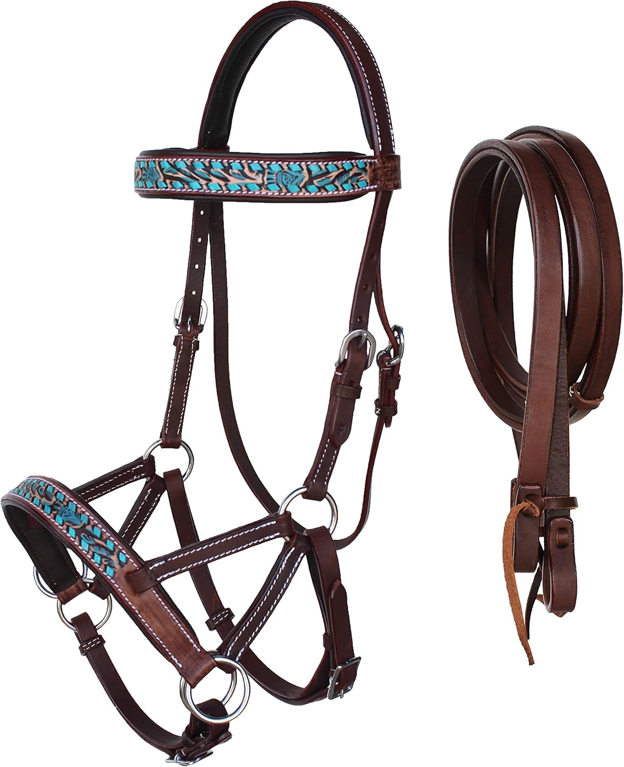 CHALLENGER Horse Western Leather Bitless Sidepull Bridle Split Reins 77RS25TR