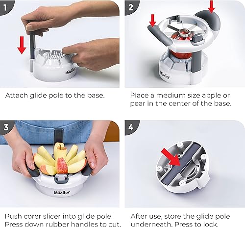 Miniatura 4 de Mueller SpeedSlice - Descorazonador de manzana y pera, resistente, cubierta de seguridad adjunta protege los dedos mientras está en uso y cuchillas