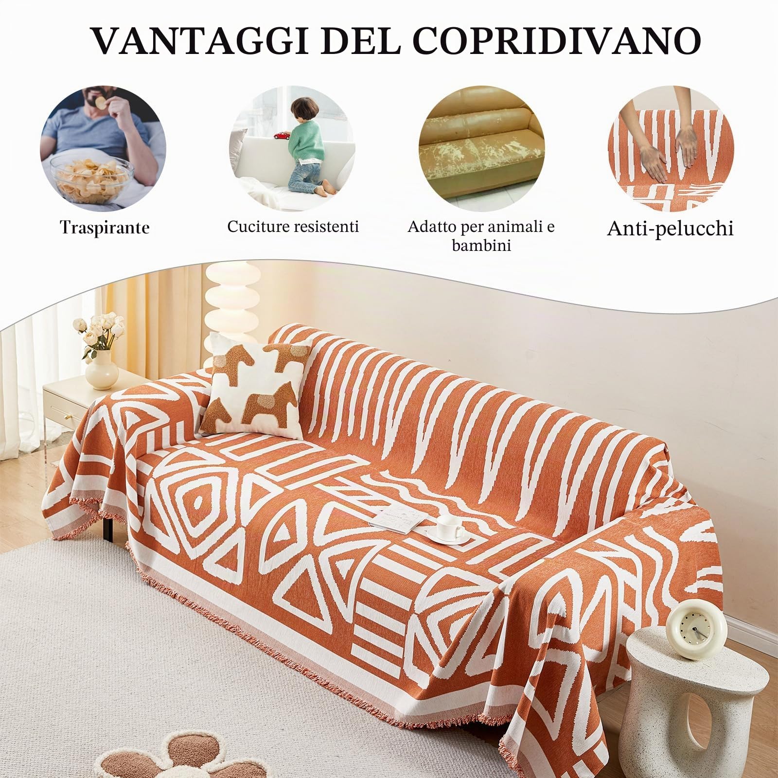 SHANNA Copridivano 2 3 4 Posti Mobili Protector, Ciniglia Copri Divano Antigraffio Gatto, Copridivani Lato AB disponibile, Pesante Inverno Copri Divani, Fodera Divano Antimacchia Lavabile Antiscivolo