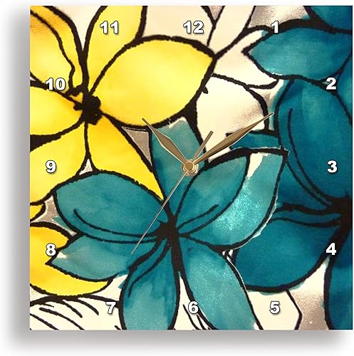Miniatura 2 de 3dRose dpp_32104_1 Reloj de pared floral verde azulado y amarillo, 10.0 x 10.0 in