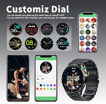 Telefon fonksiyonlu akıllı saat, 1,32 inç akıllı saat, erkek, Bluetooth nabız saati, uyku monitörü, kalp atış hızı, kalori, ses asistanlı, 360 x 360 HD dokunmatik ekran, iOS ve Android için