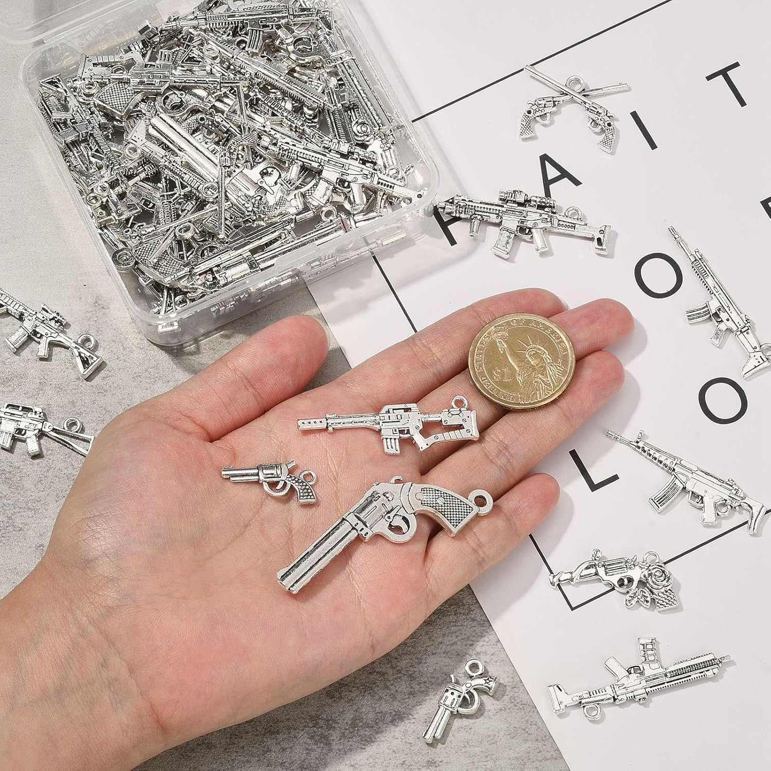 Ornazy 60Pcs Tibetan Style Pistol Gun Charm Vintage Silver Weapon Tool Charms for Jewelry Making DIY Necklace Bracelet Crafts - Image 4