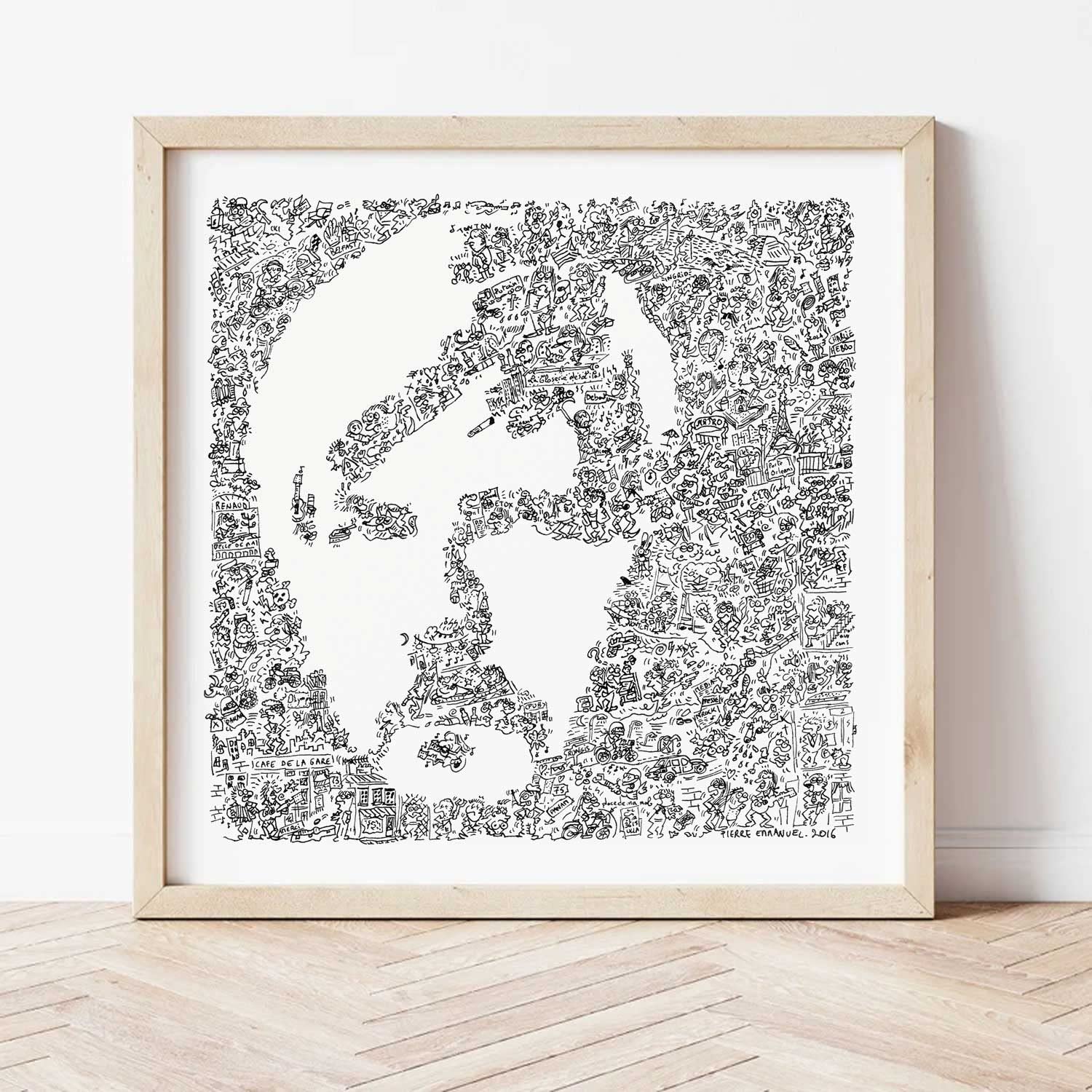 Renaud Affiche du chanteur enervant - Mr Renard - portrait et biographie - Stencil bande dessinée - dessin biographique - chanson francaise verlan titi (50x50cm)
