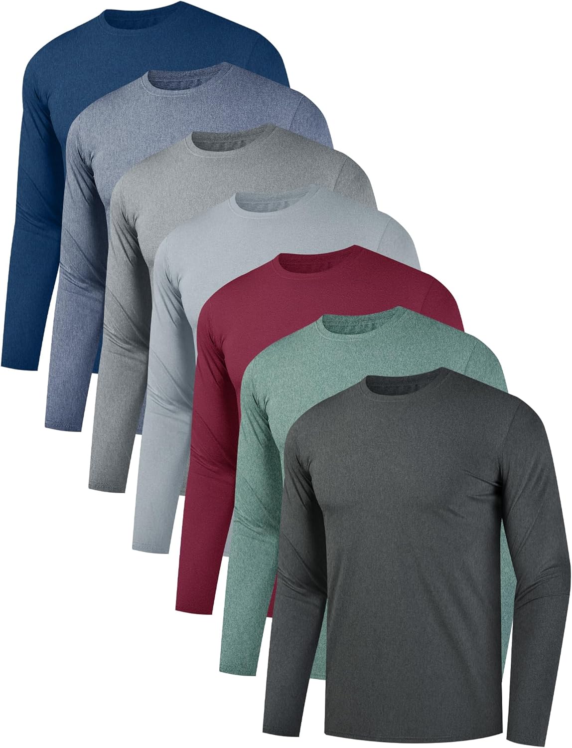 HOPLYNN 7 Pack Men's Quick Dry Long Sleeve Shirts Moisture Wicking UV UPF 50+ Sun Protection T Shirts for Gym Workout