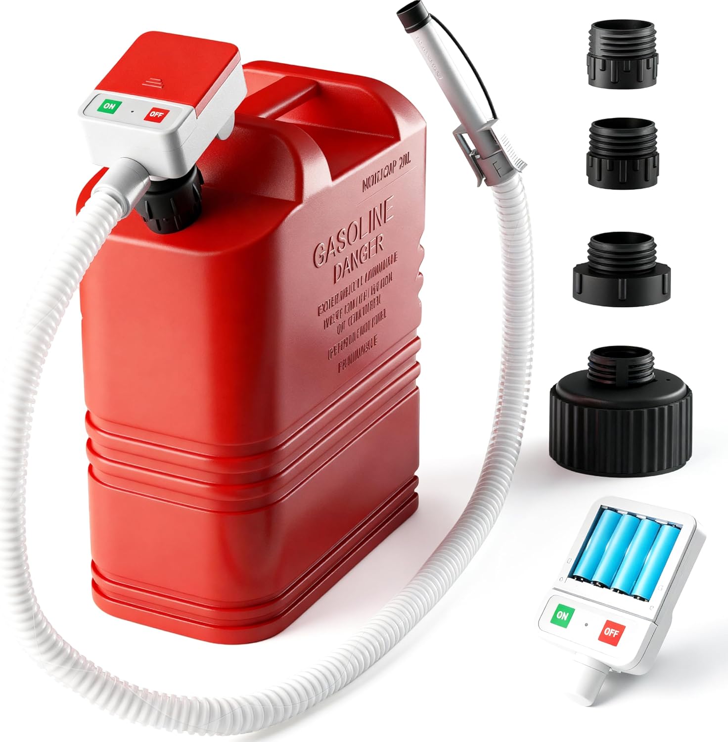 anngrowy Fuel Transfer Pump Battery Powered with Auto-Stop, Gas Can Pump Transfer with 4 Adaptors, 3.2 GPM, 51" Hose, Portable liquid Transfer Pump for Oil, Gasoline, Diesel, Kerosene, Gifts for Him
