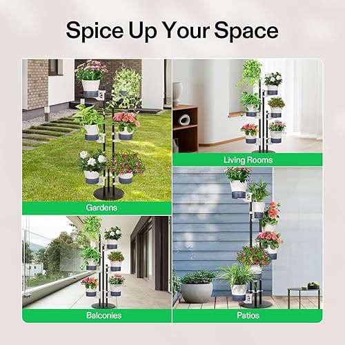 Miniatura 7 de VIVOSUN Soporte de metal para plantas, torre vertical de 6 niveles altos con macetas de riego automático, estante modular para uso en interiores y