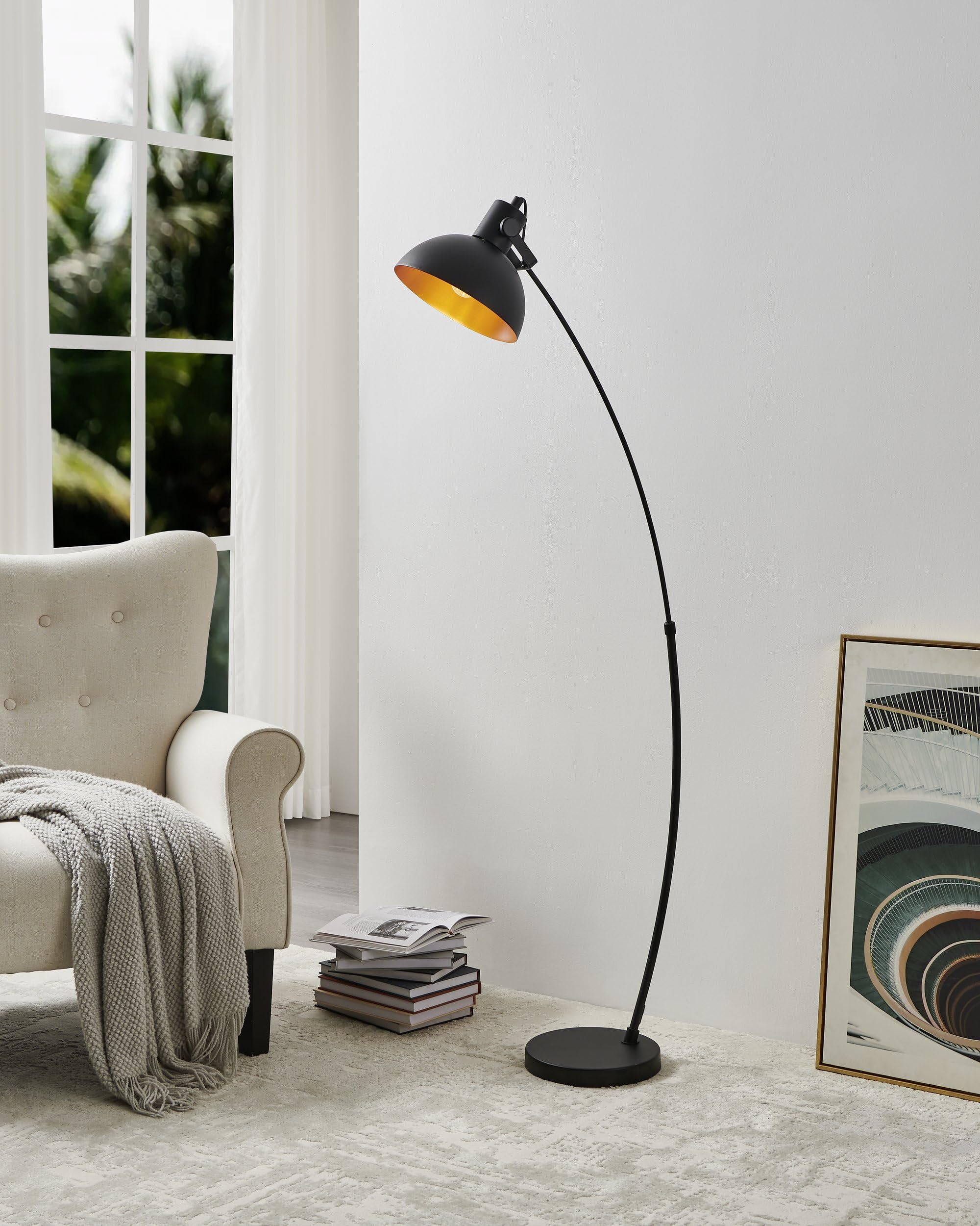 EGLO Stehlampe Jaafra, Lampe Wohnzimmer, Standleuchte gebogen