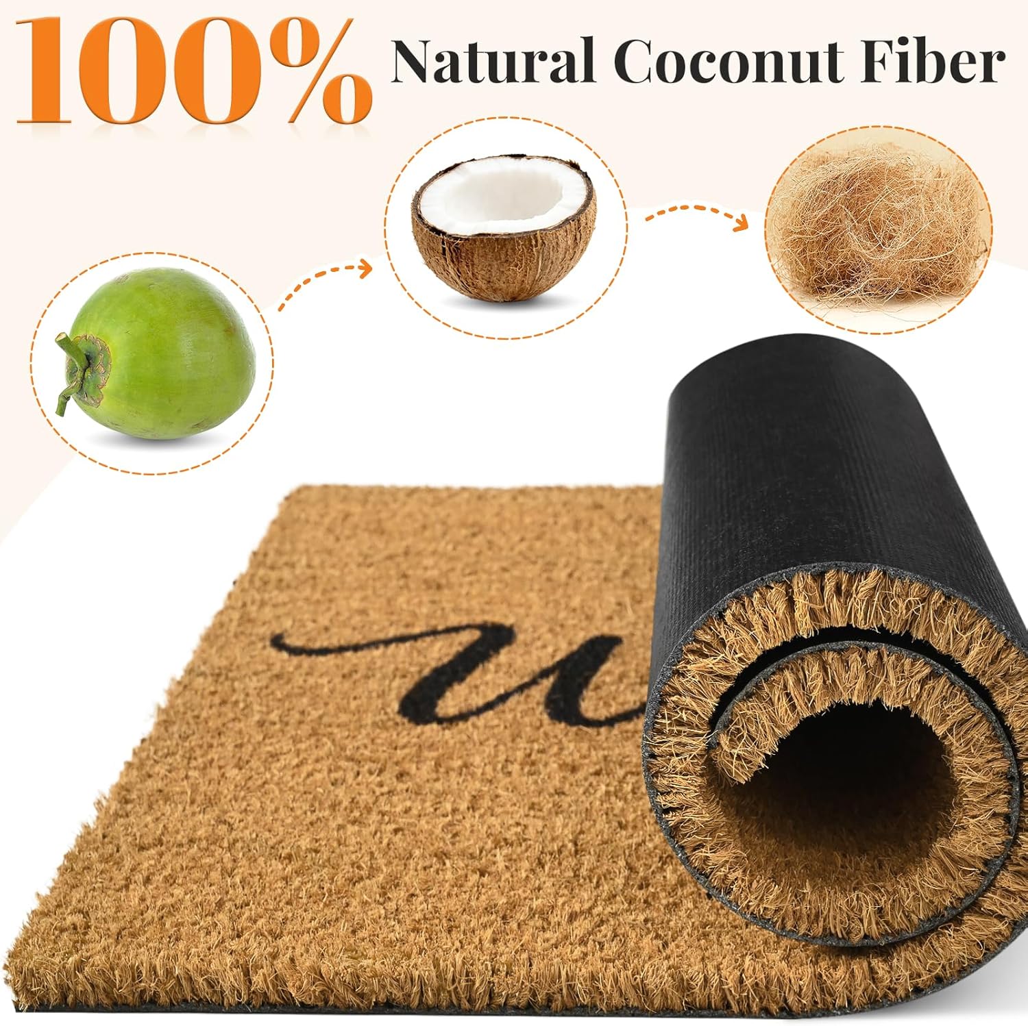 Kelarea Front Door Mat Natural Coco Coir Doormat with Heavy Duty Backing, 17" x 30" Welcome Entry Mats, Non-Slip Easy to Clean for Indoor Outdoor Entrance Porch