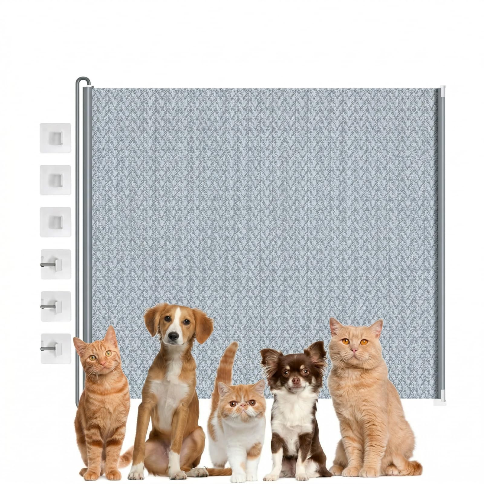 Retractable Mesh Gate - No Drilling Pet Safety Barrier | Portable Folding Design | For Dog Cat Stairway Hallway Doorway Indoor Outdoor Use | Isolation Net For Stairway Doorway Indoor