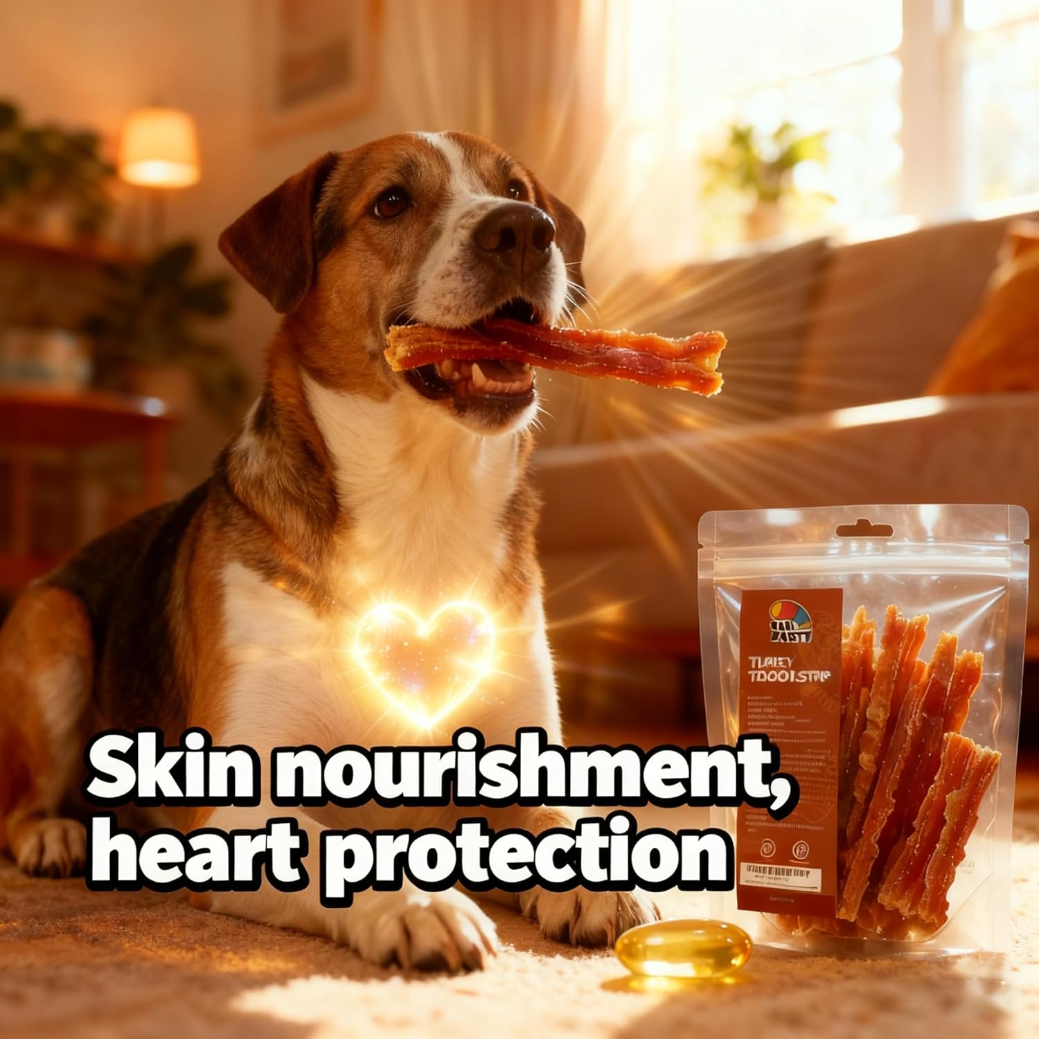 TailParty Turkey Tendons for Dogs with Fish Oil & Taurine: All Natural Dental Chews & Training Treats, Long Lasting Snack for Health-Conscious Pet Owners(Strip, 1 lb)