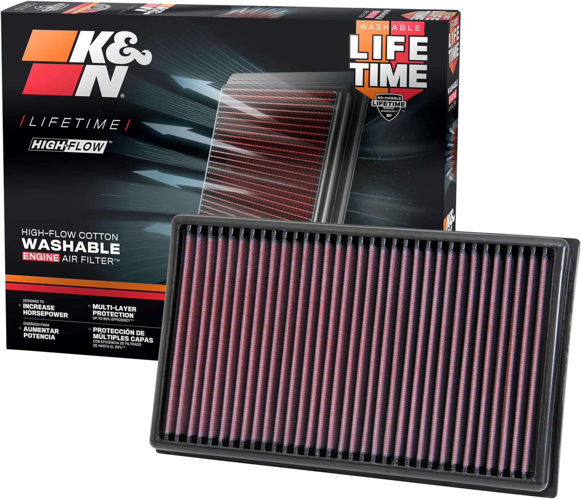 Engine Air Filter: Reusable, Clean Every 75,000 Miles, Washable, Premium, Replacement Car Air Filter: Compatible with 2012-2019 Volkswagen/Audi/Seat/Skoda Compact 1.6/1.8/2.0 L, 33-3005