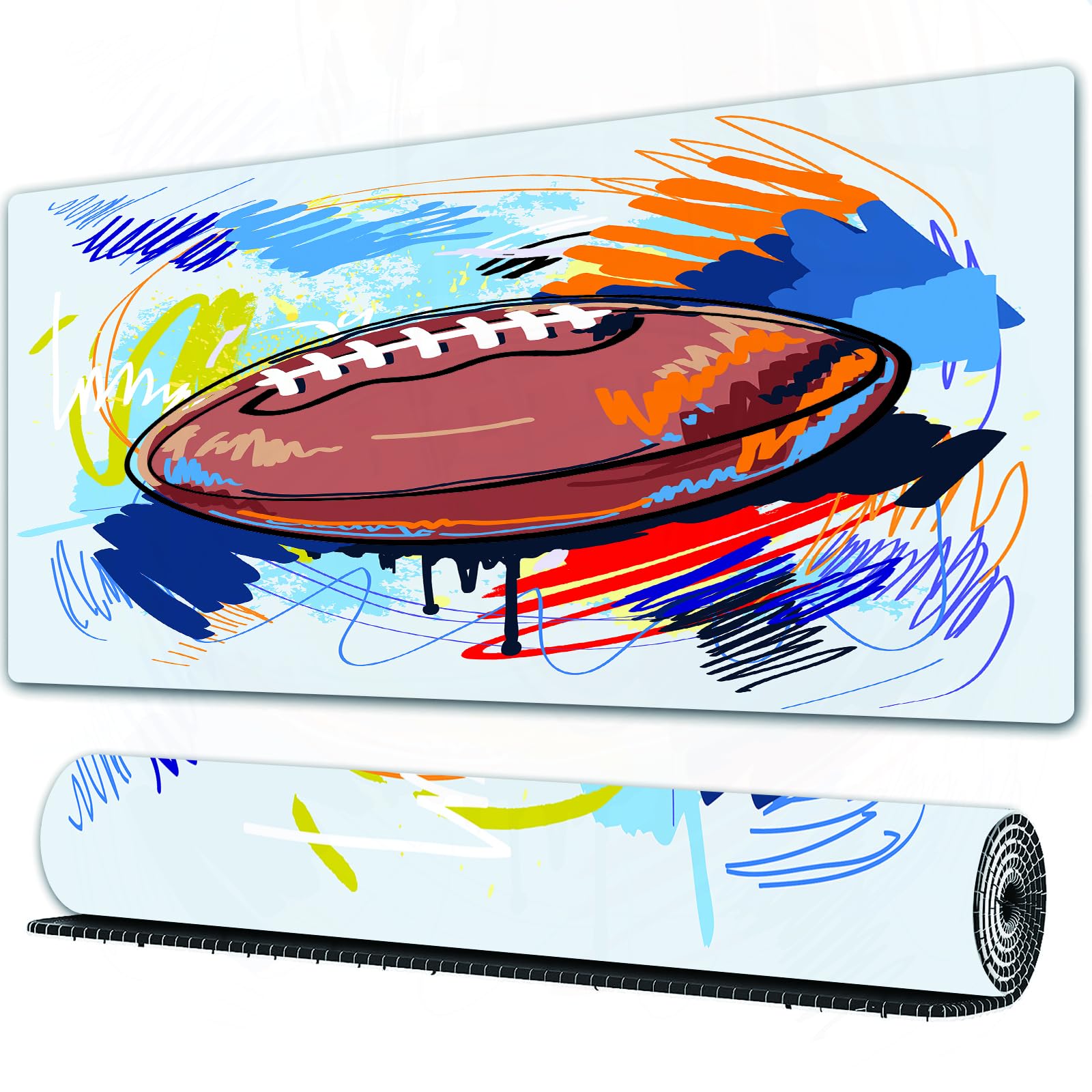 Grand Tapis de Souris de Jeu avec Bords surpiqués et Dos antidérapant,sous-Main pour Clavier et Souris,Sports, Esquisse de Ballon de Rugby en Forme de Diamant avec des gribouillages co,80×30 cm