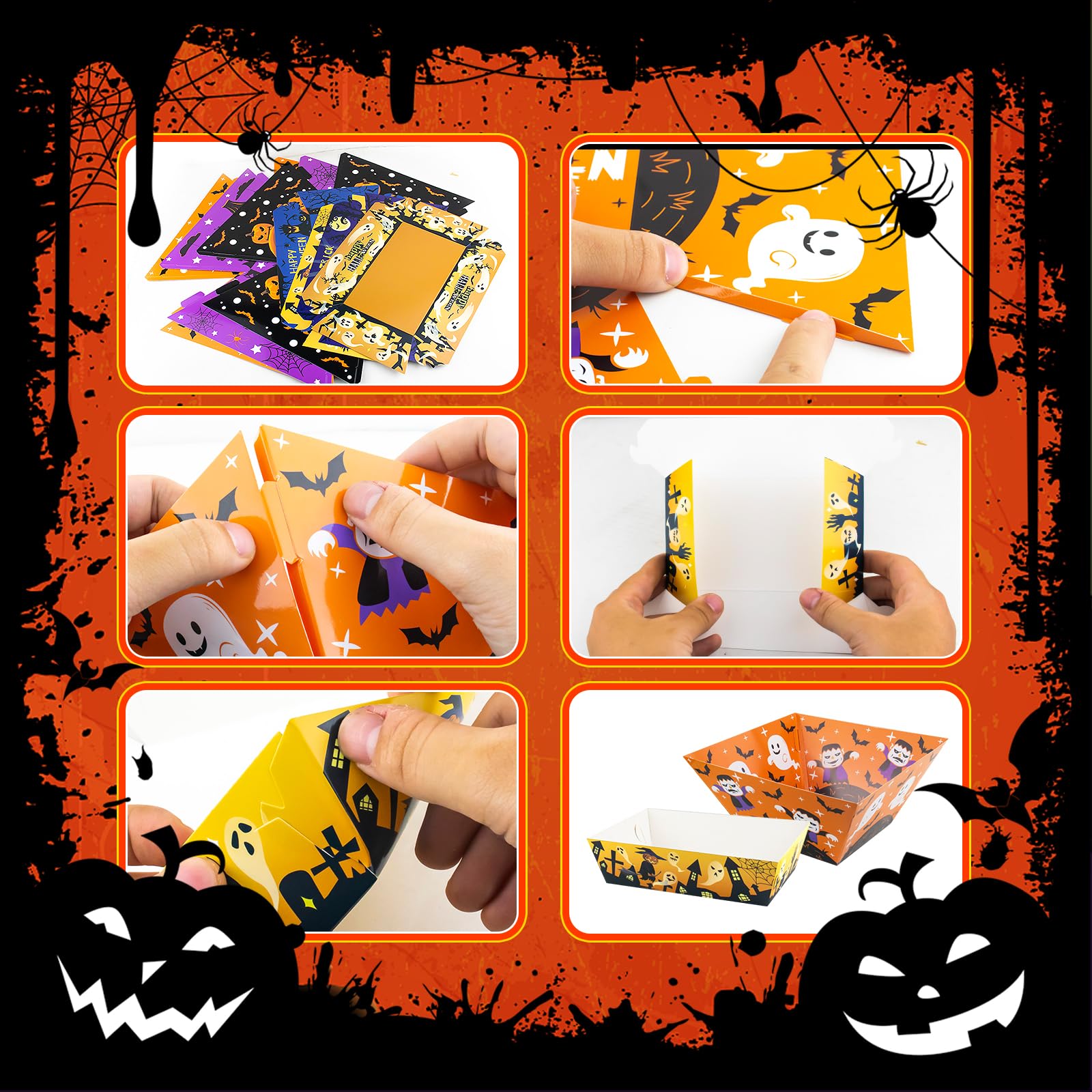 SUMERSHA 12 Stück Halloween-Papierschalen, Snack-Schalen Für Süßigkeiten – Schwarz, Orange, Lila