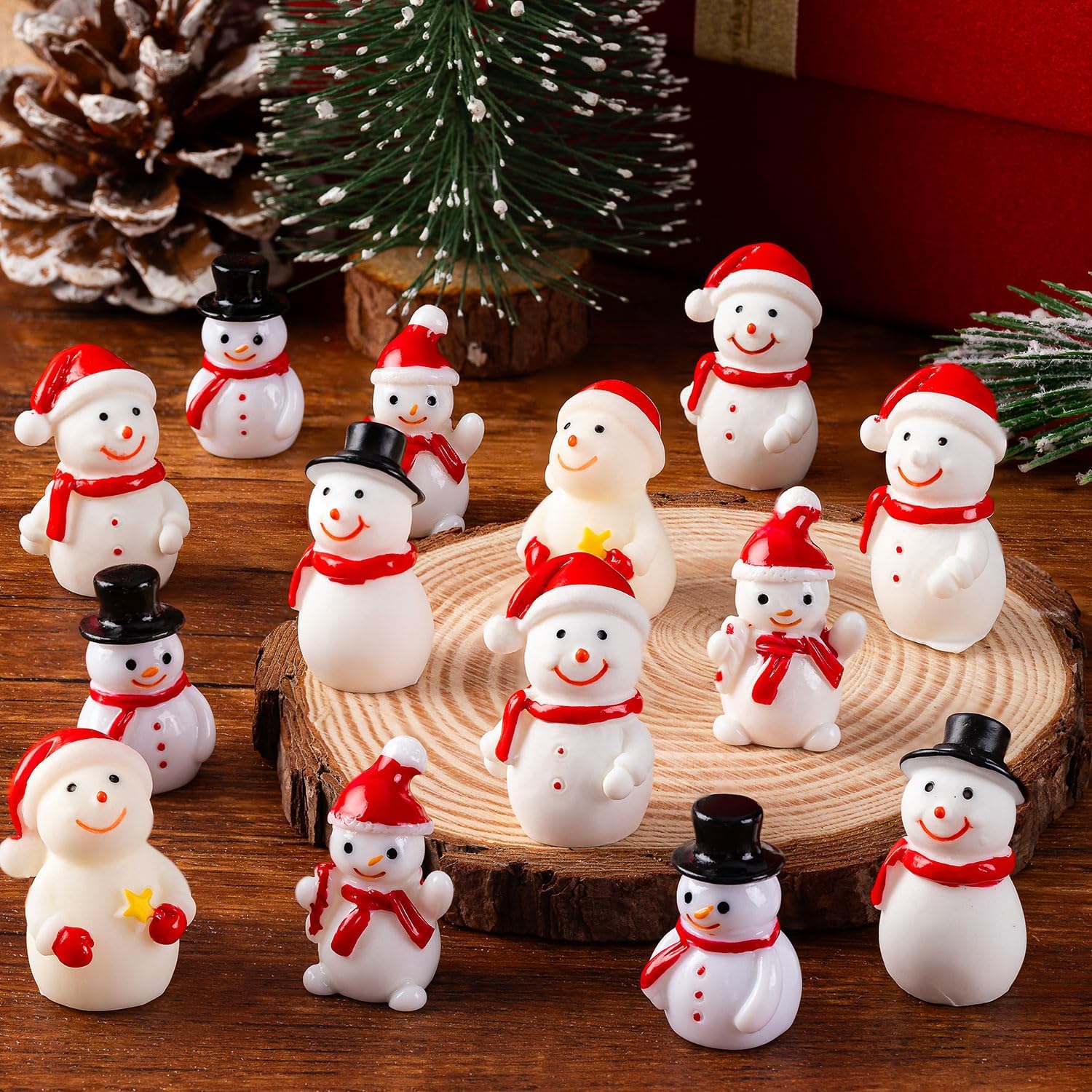 Mini Snowman Figurines, 36Pcs Christmas Miniature Snowmen, Resin Snowman with Hat for DIY Christmas Fairy Garden Dollhouse Decoration - Image 2
